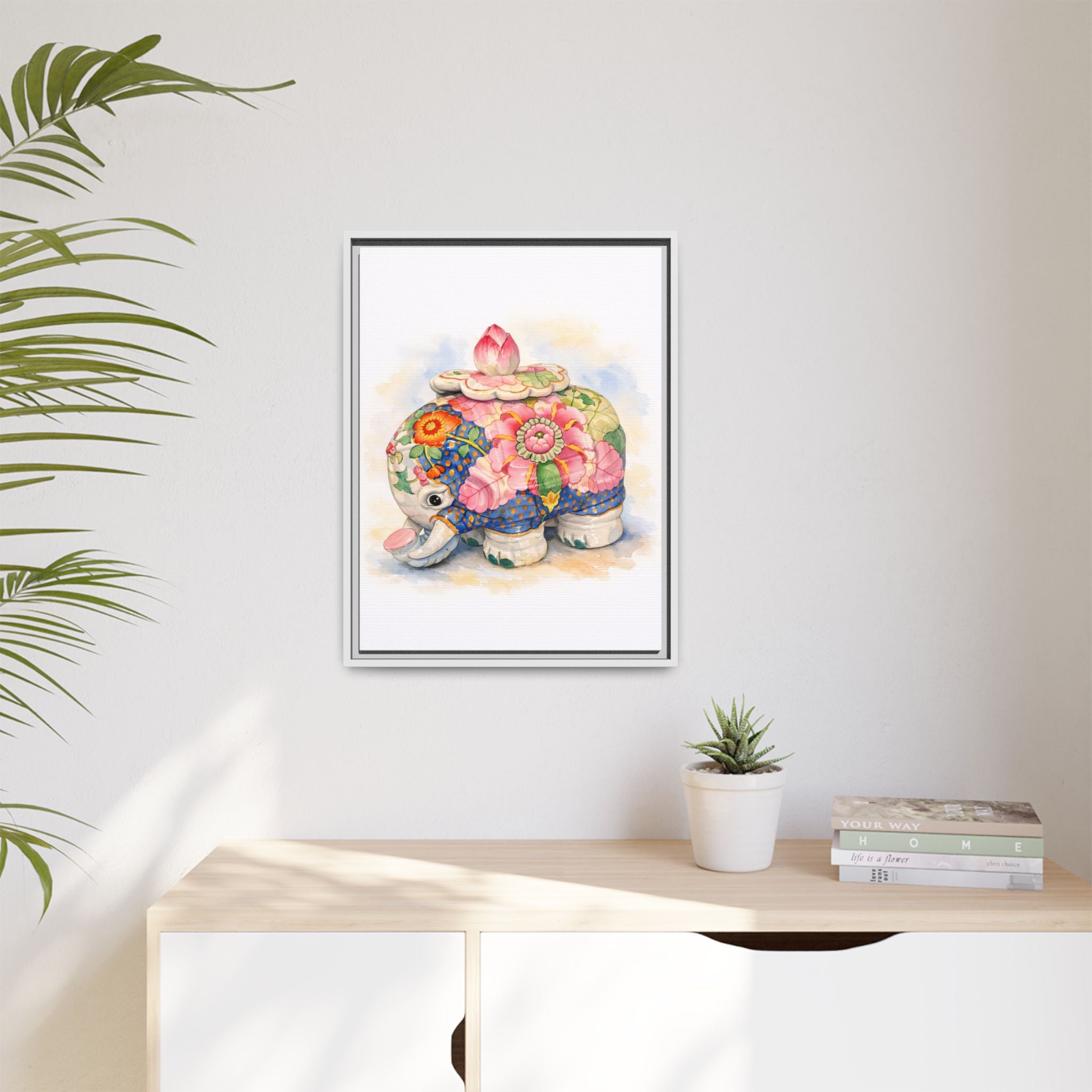 Framed Floral Elephant Canvas Print
