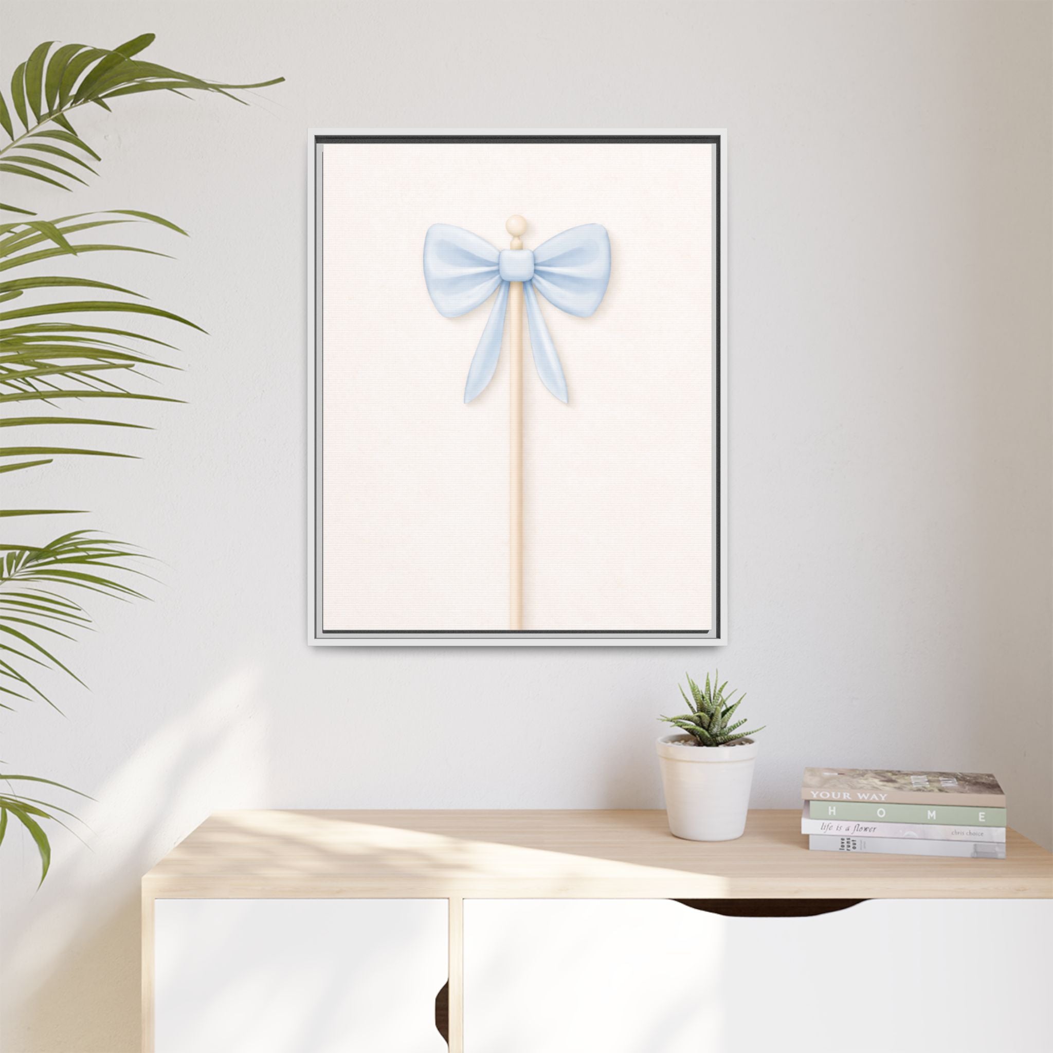 Framed Canvas Art — Pastel Blue Bow Nursery Print
