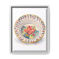 Framed Floral China Plate Canvas Print — Vintage Botanical Wall Art