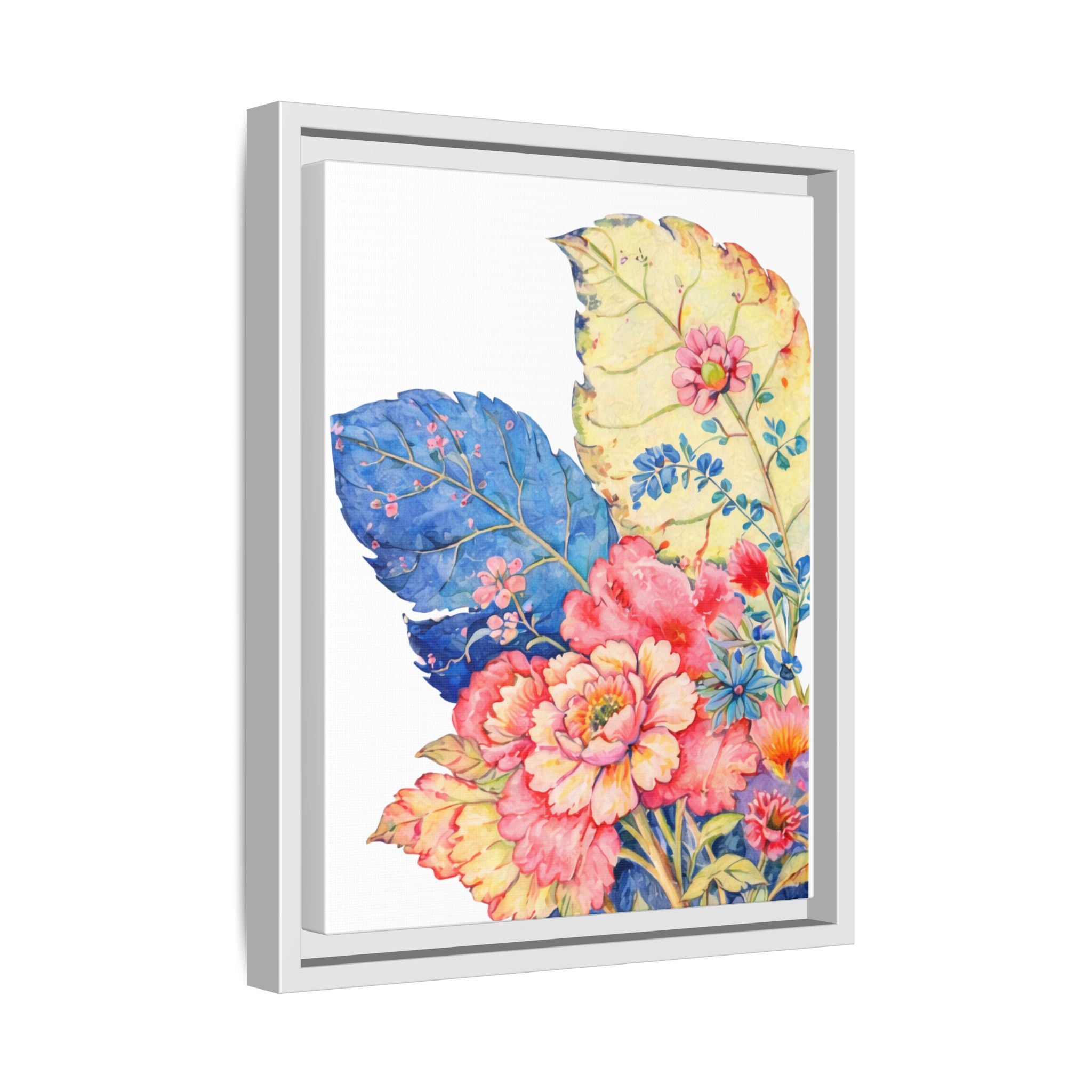 Framed Floral Watercolor Canvas Print — Vibrant Botanical Wall Art
