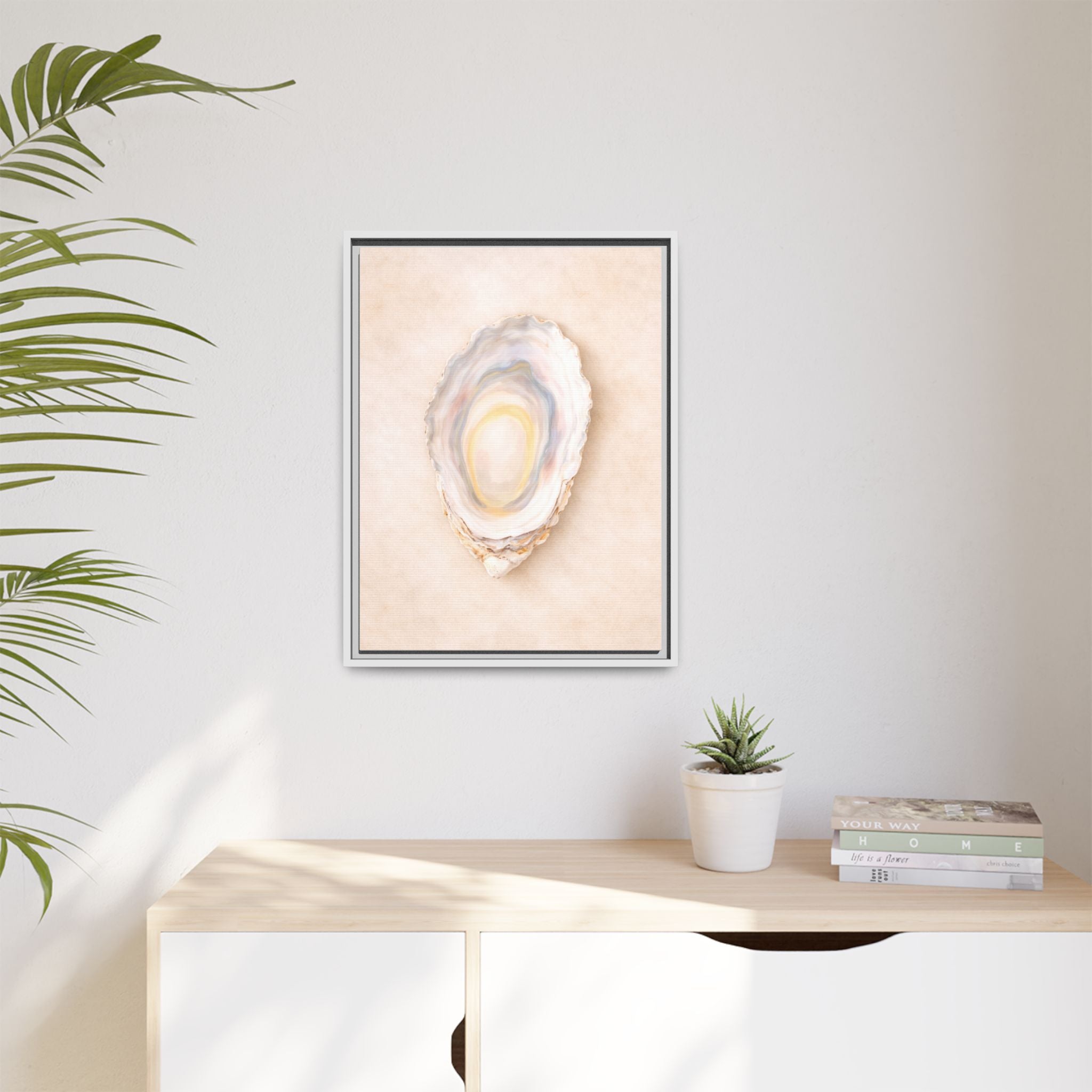 Framed Shell Geode Canvas Print — Pastel Coastal Wall Art