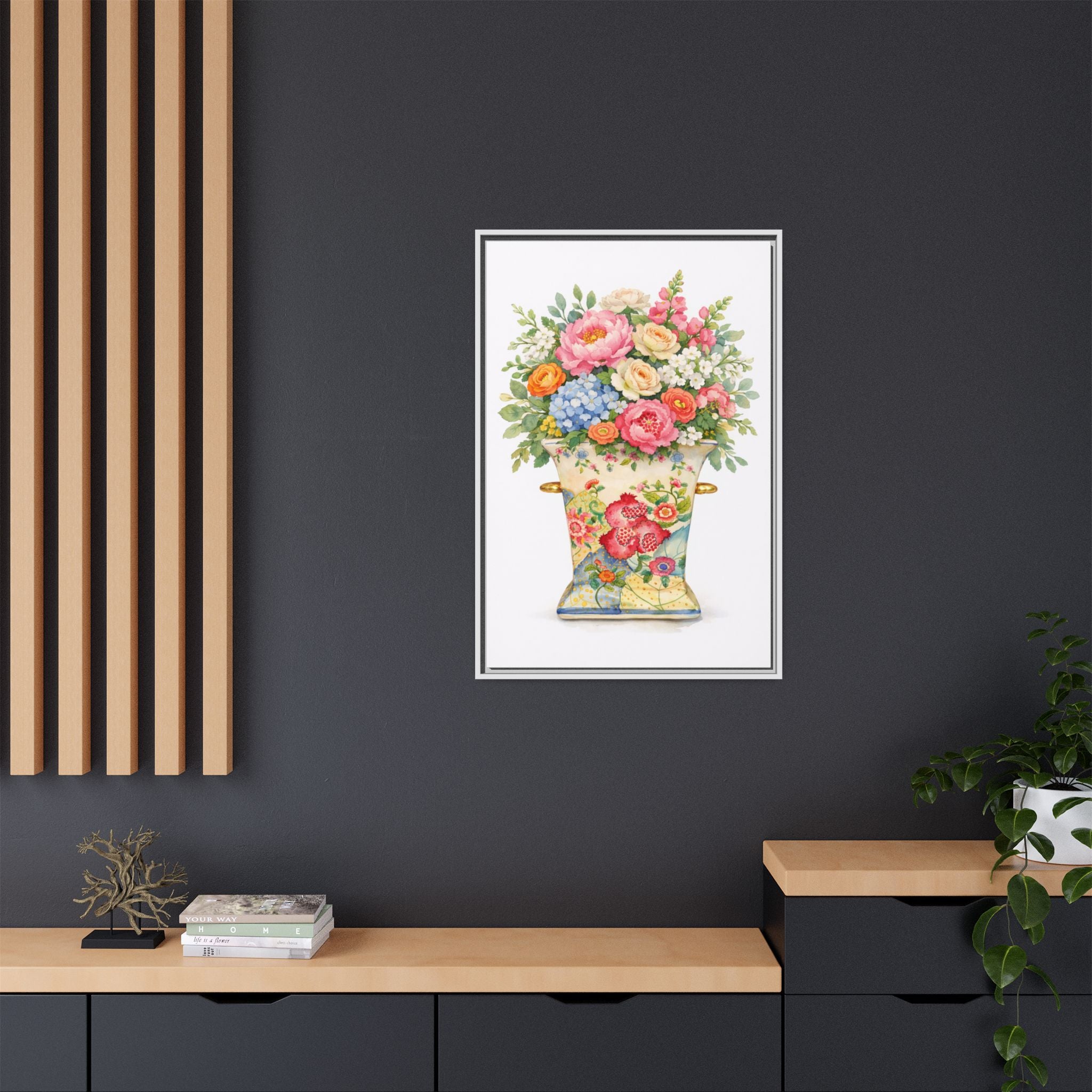 Framed Floral Vase Canvas Print – Vintage Bouquet Wall Art