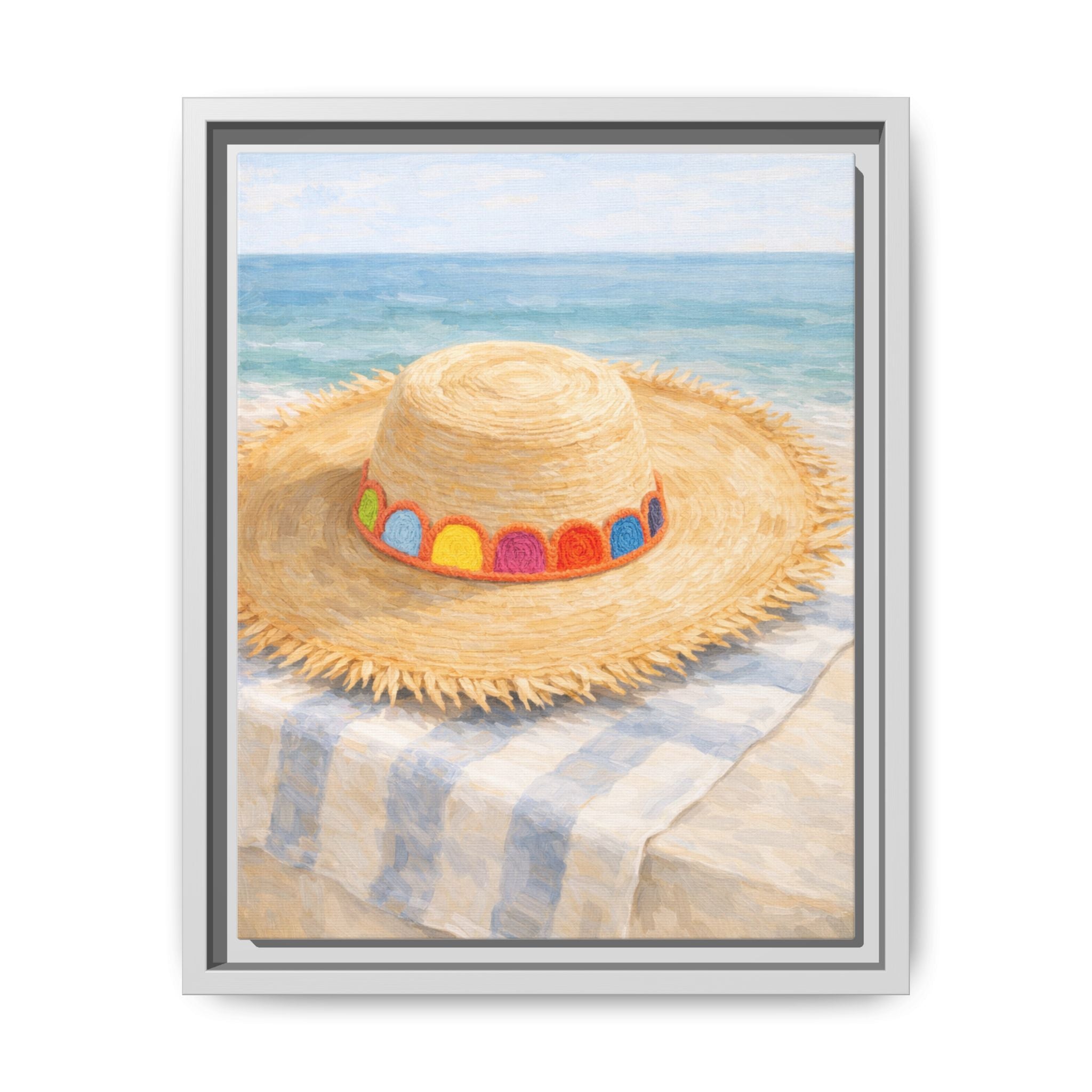 Beach Straw Hat Canvas Print — Framed Matte Wall Art