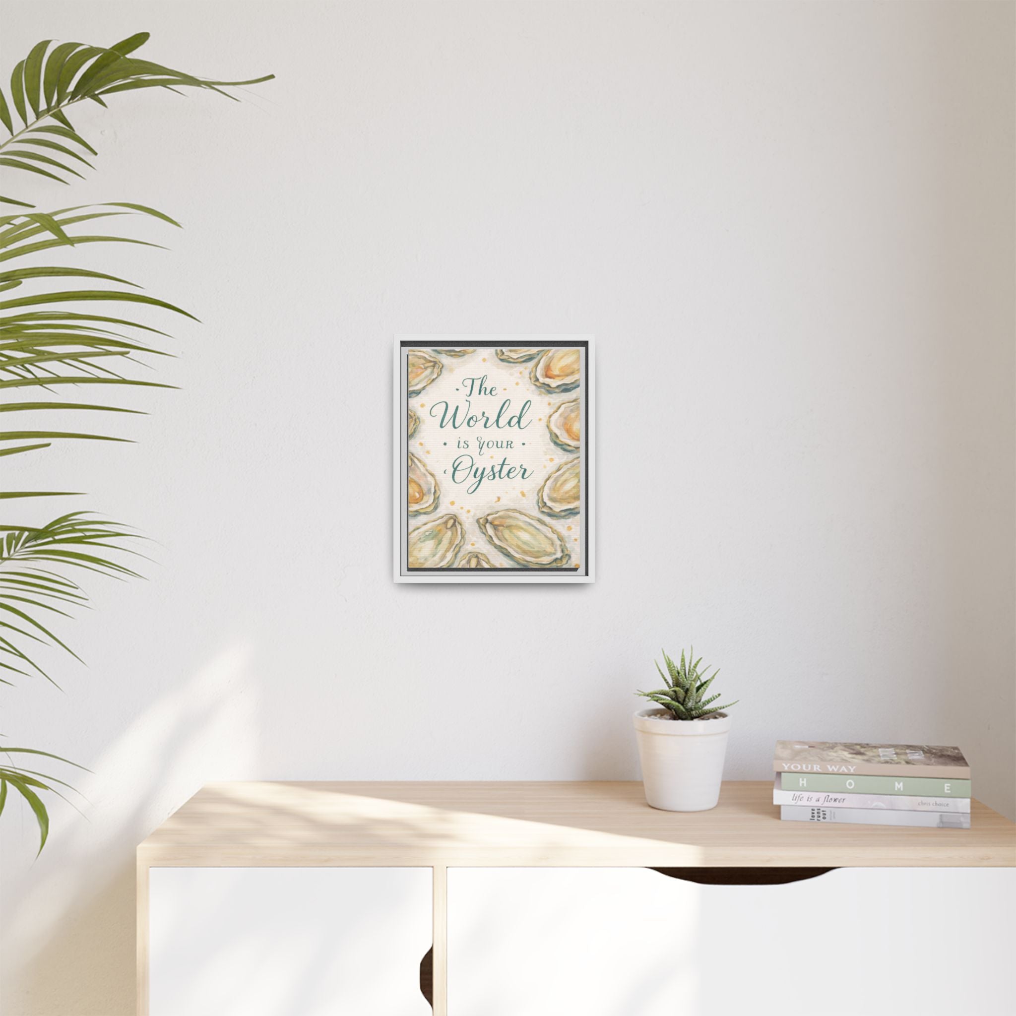 Framed Canvas Wall Art — "The World Is Your Oyster" Nautical Quote Print