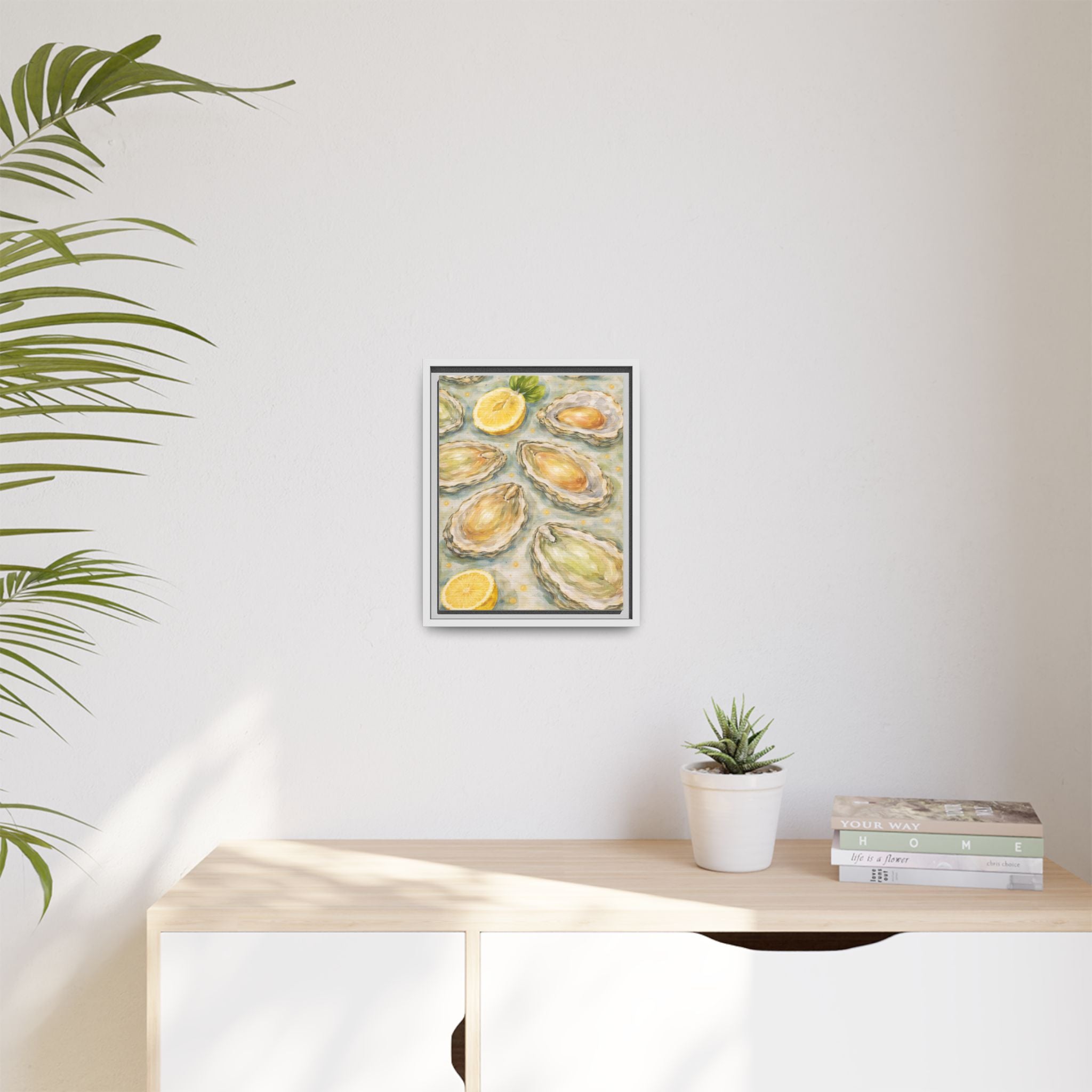 Framed Oyster & Lemon Canvas Art — Coastal Kitchen Wall Decor