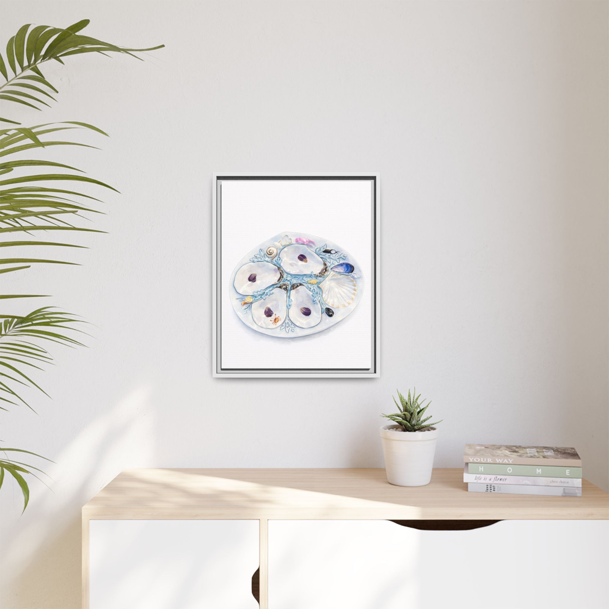 Oyster Shell Watercolor Canvas Print — Framed Matte Beach Wall Art