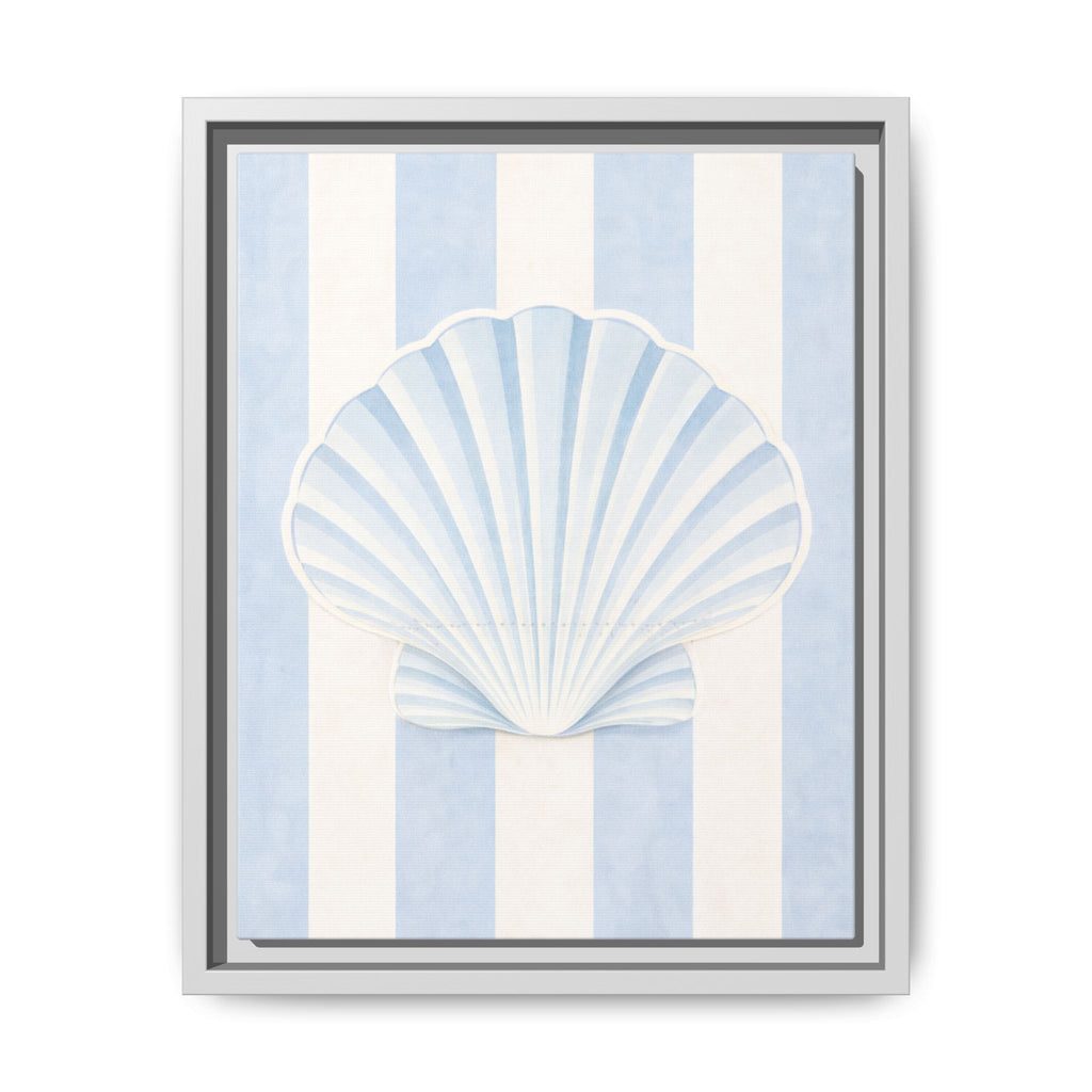 Seashell Stripes Framed Canvas Art — Coastal Blue Wall Decor