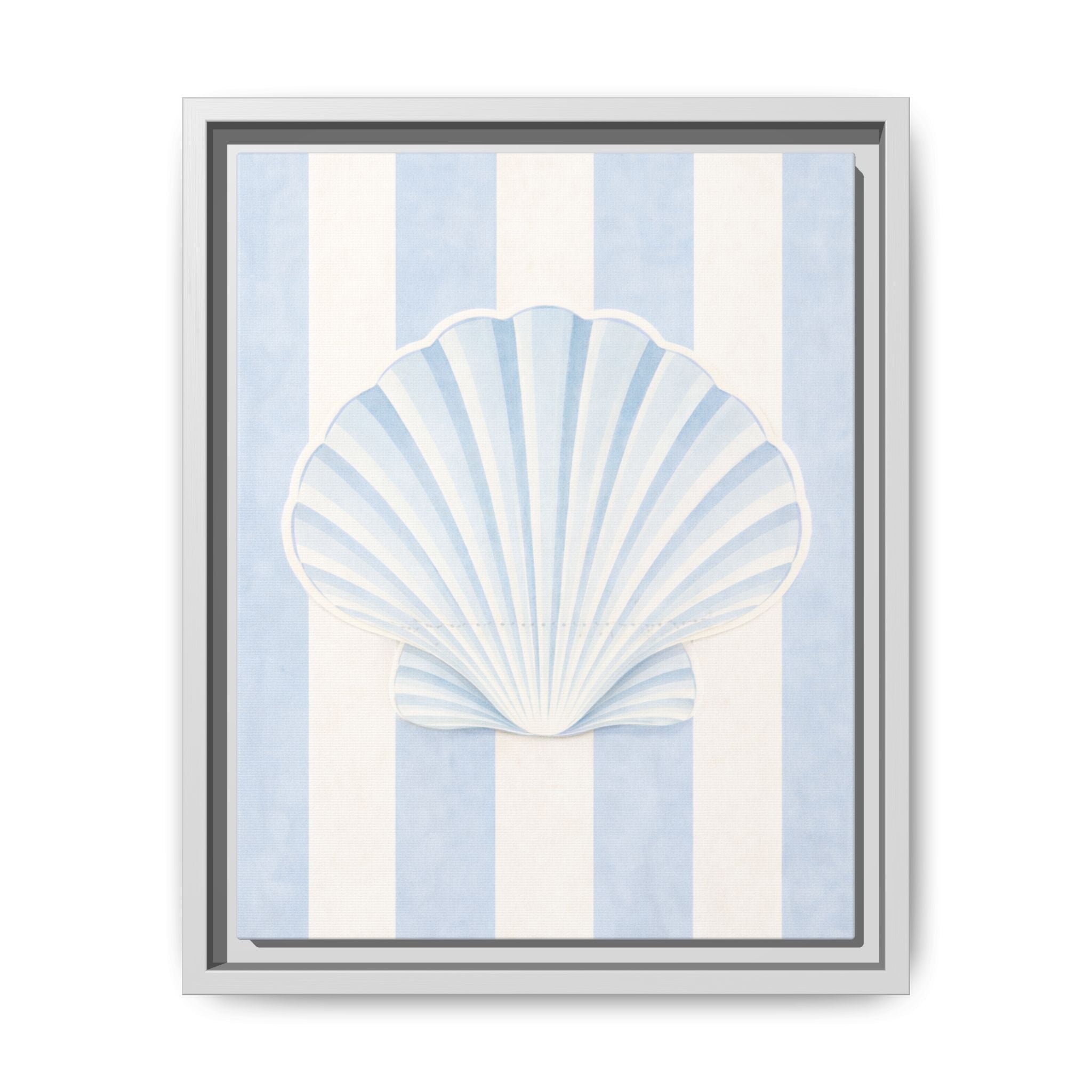 Seashell Stripes Framed Canvas Art — Coastal Blue Wall Decor