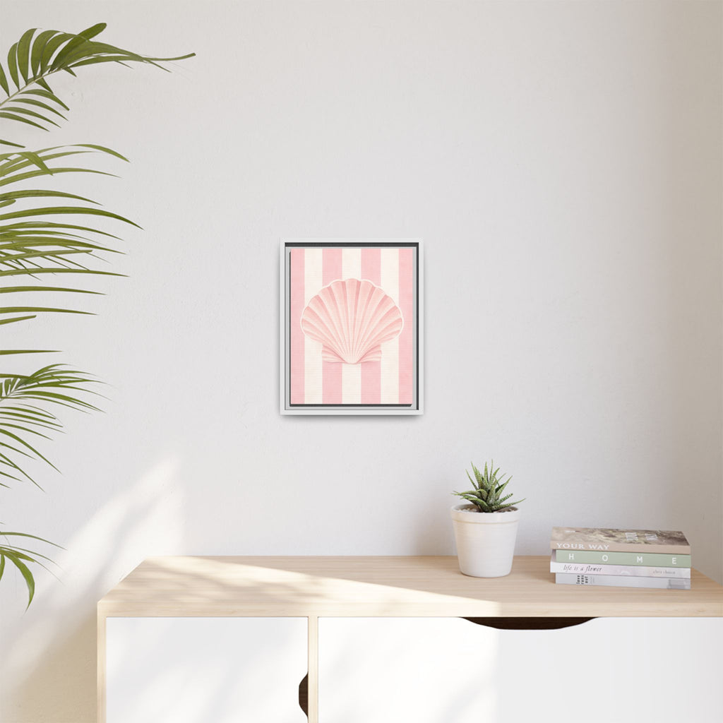 Seashell Wall Art Canvas — Pink Striped Framed Print