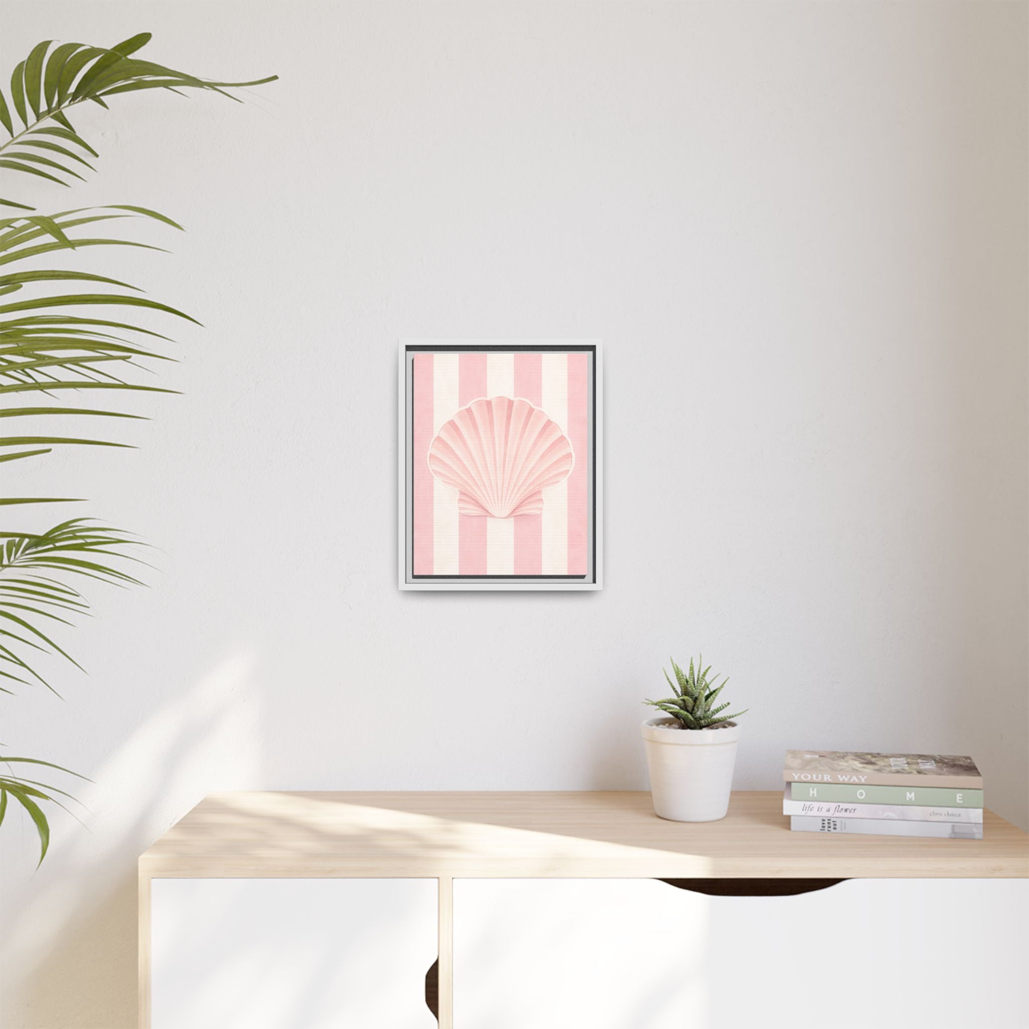 Seashell Wall Art Canvas — Pink Striped Framed Print