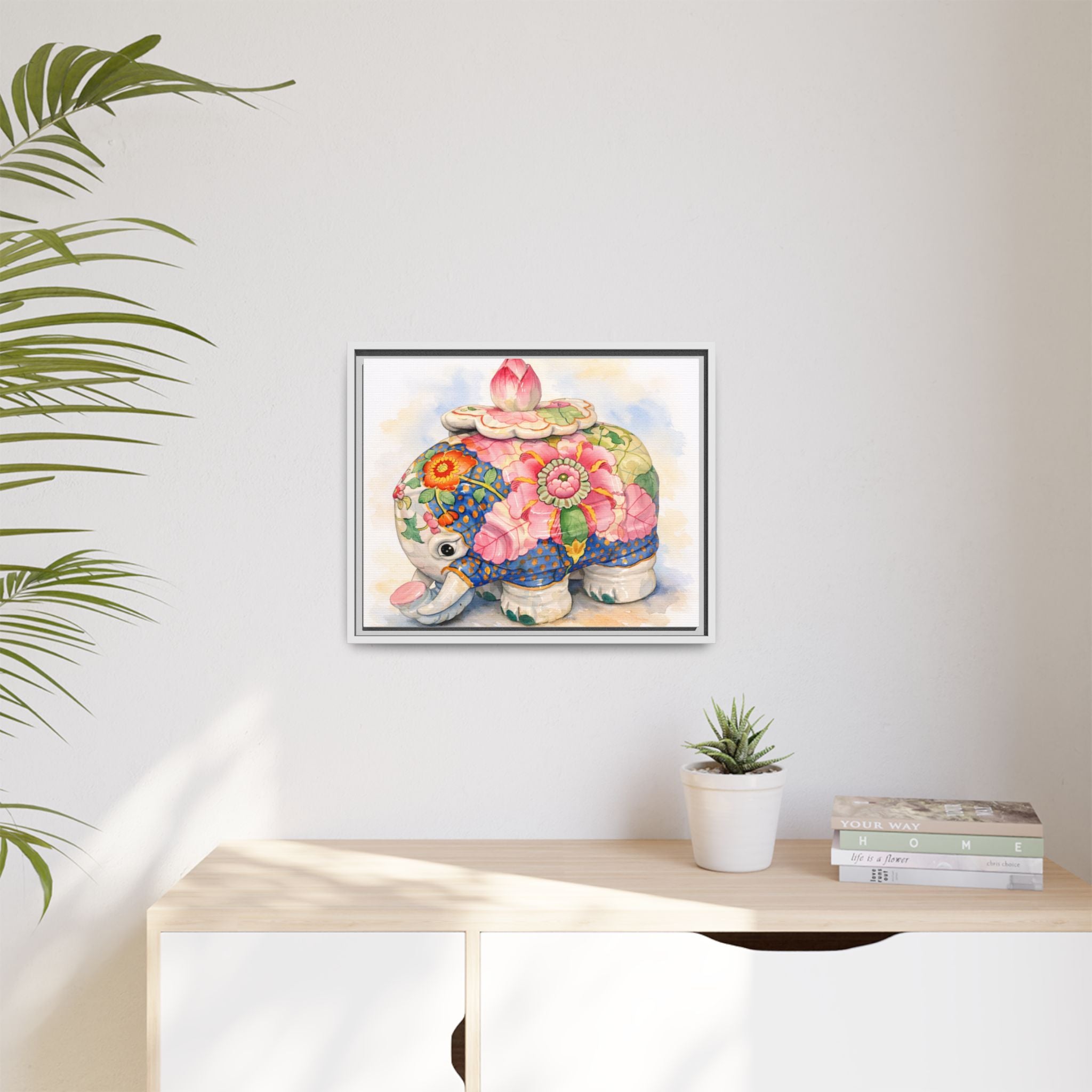Framed Floral Elephant Canvas Print