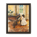 Framed Canvas Art - Little Girl at Piano Watercolor Print