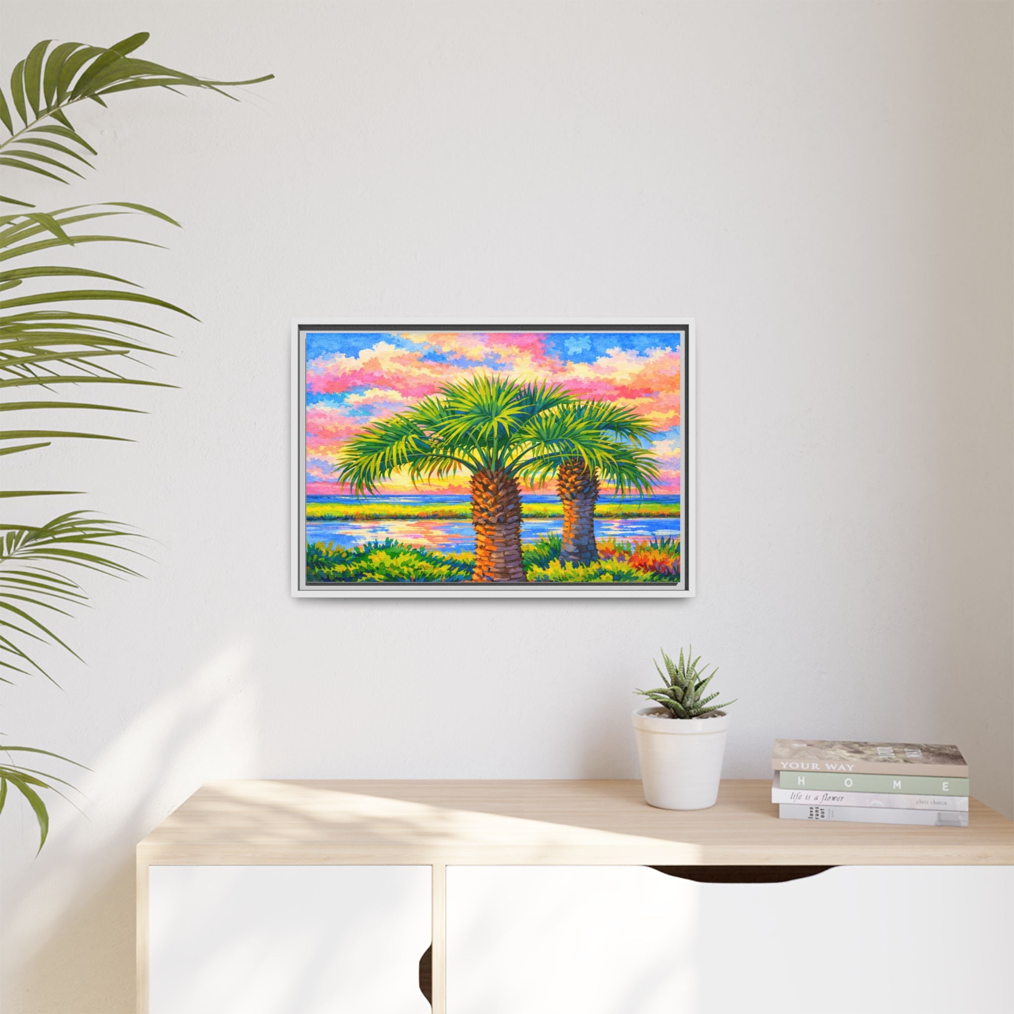 Framed Palm Tree Canvas Print — Tropical Sunset Wall Art