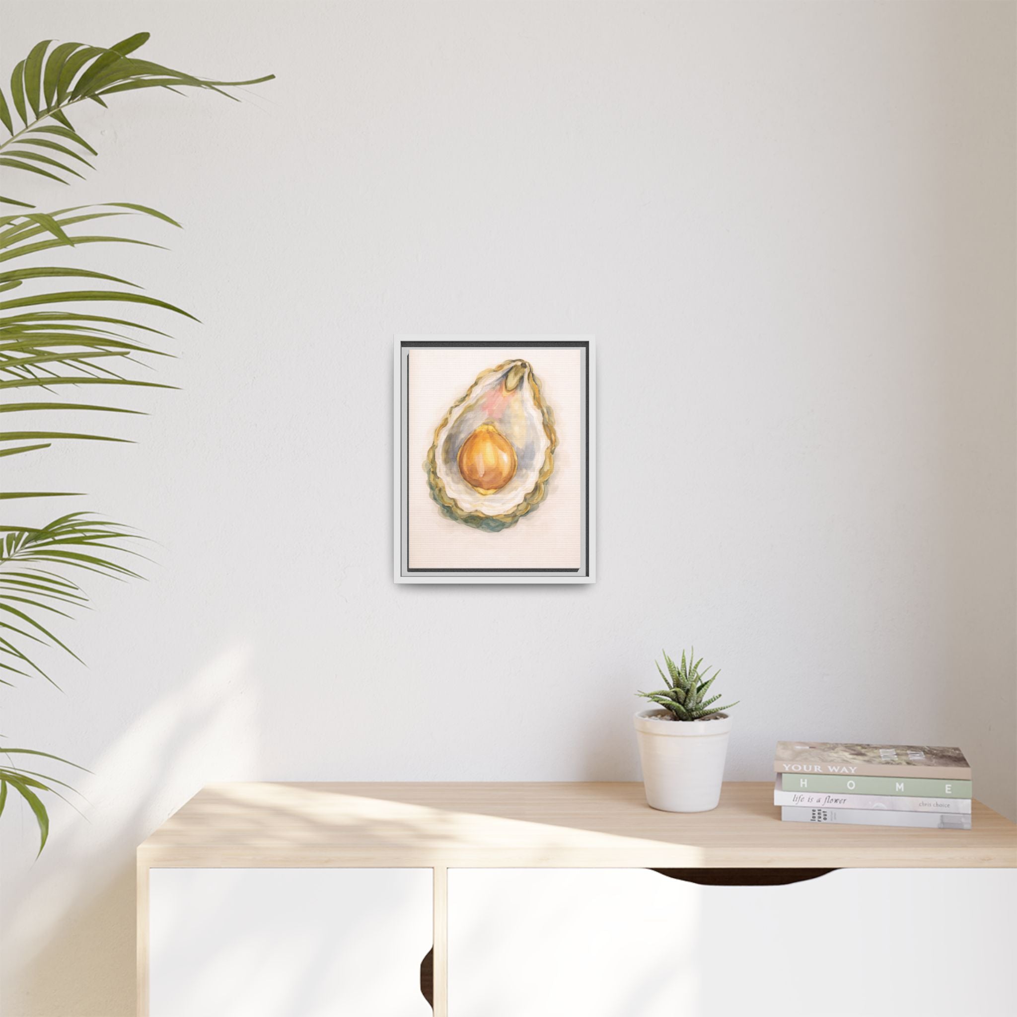 Oyster Pearl Watercolor Framed Canvas Print