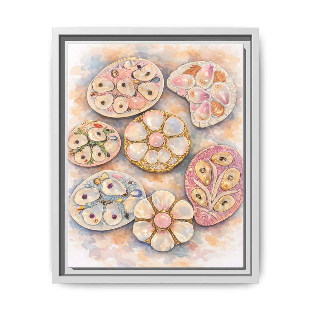 Vintage Floral Oyster Plates Matte Canvas Print