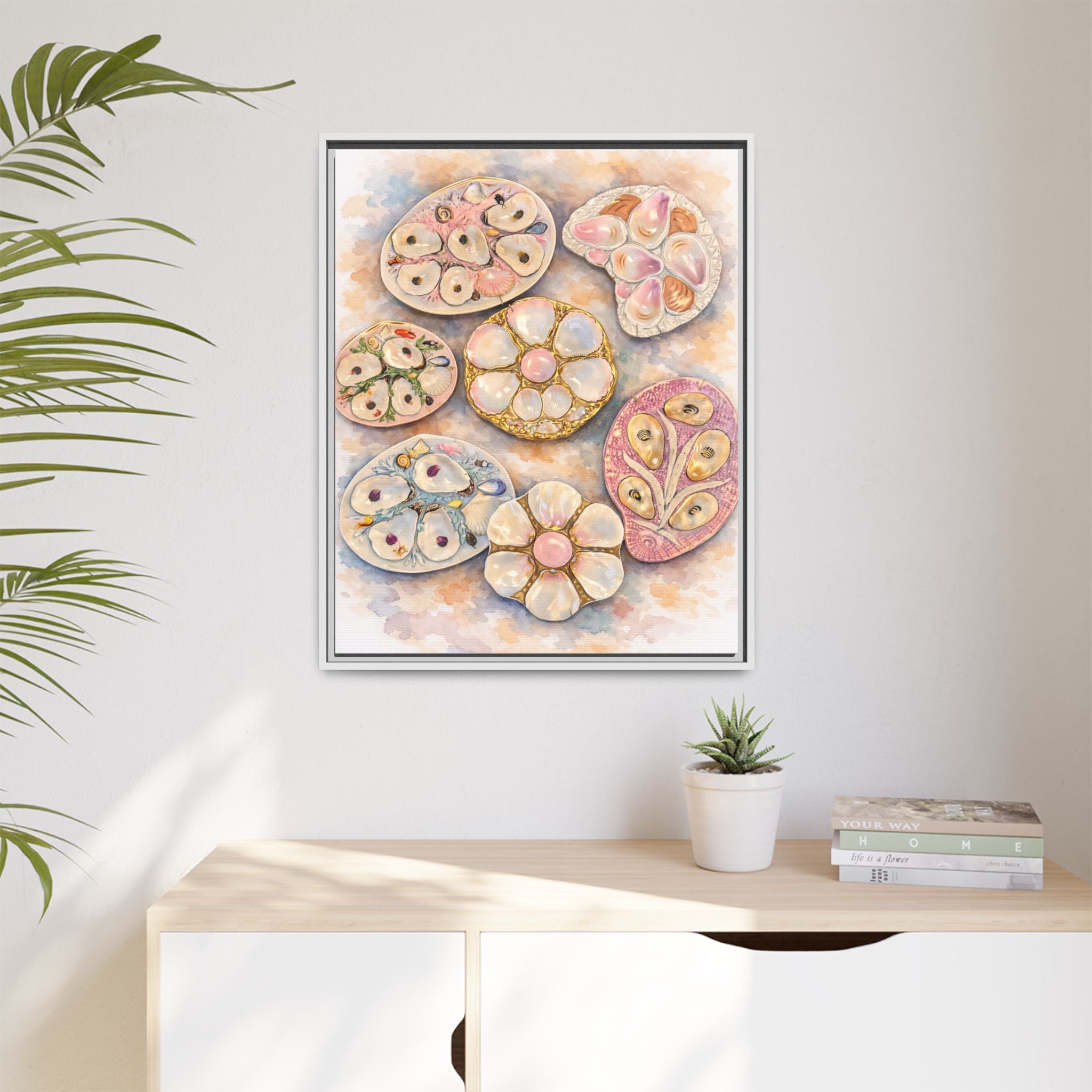Vintage Floral Oyster Plates Matte Canvas Print