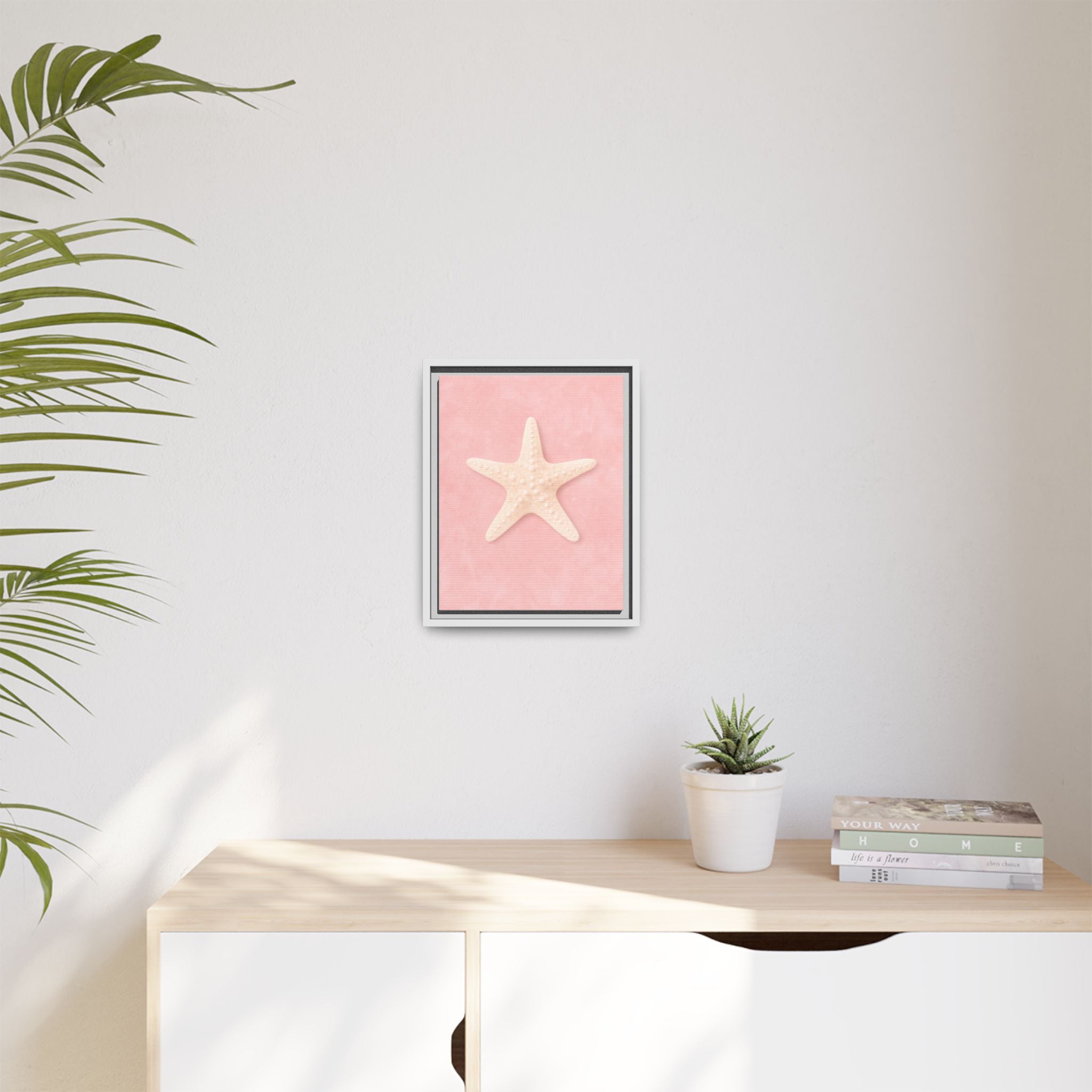 Pink Starfish Beach Canvas Framed Wall Art