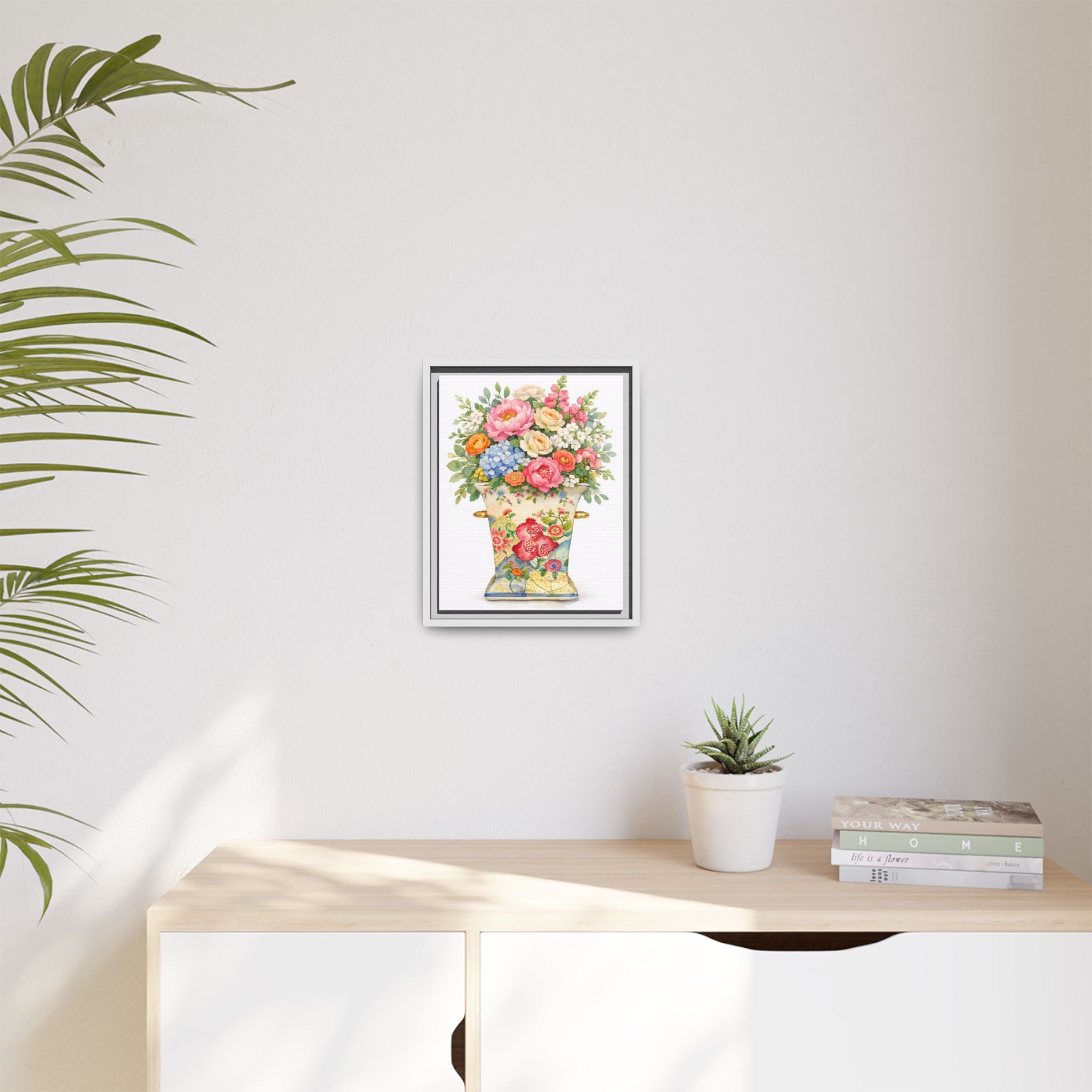 Framed Floral Vase Canvas Print – Vintage Bouquet Wall Art
