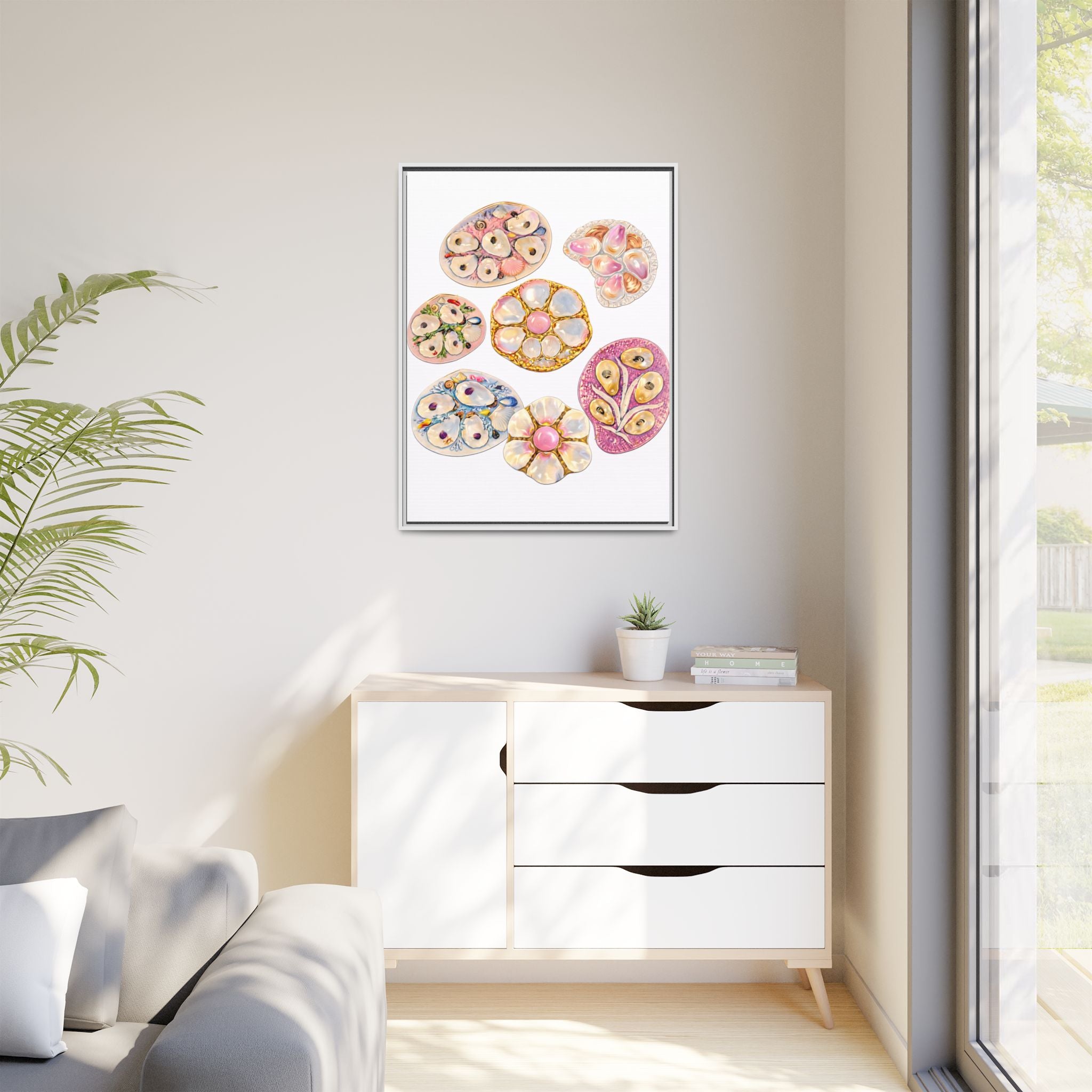 Framed Floral Brooch Art Print — Matte Canvas Wall Decor