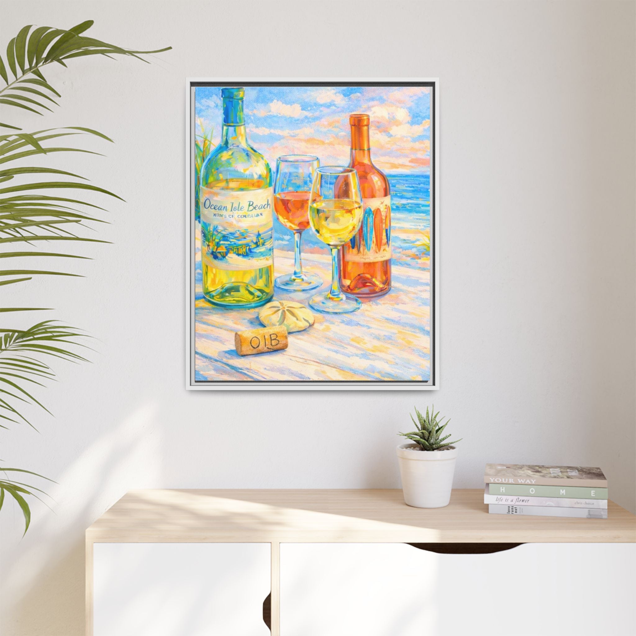 Beach Wine Still Life Framed Canvas Print