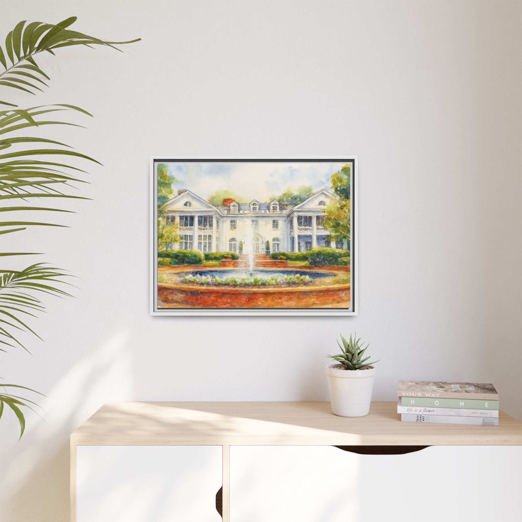 Southern Estate Watercolor Matte Canvas Print, Framed Wall Art