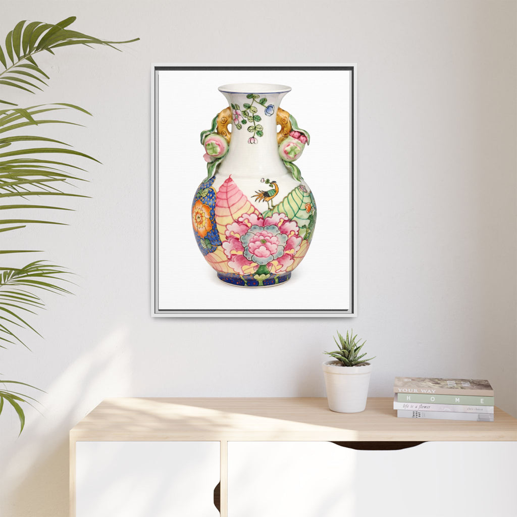 Floral Porcelain Tobacco Leaf Vase | Framed Canvas Art