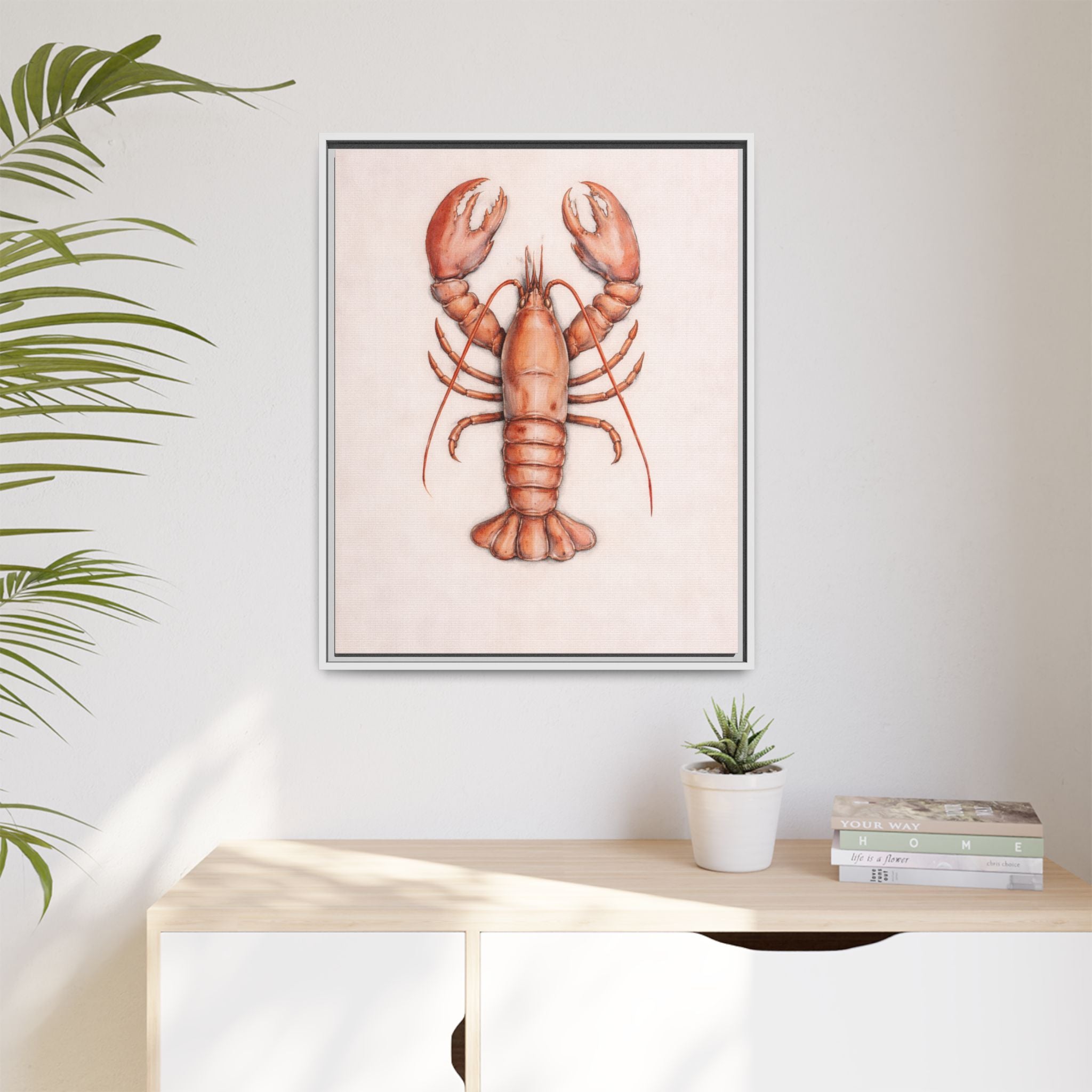 Framed Lobster Canvas Print — Coastal Nautical Wall Art