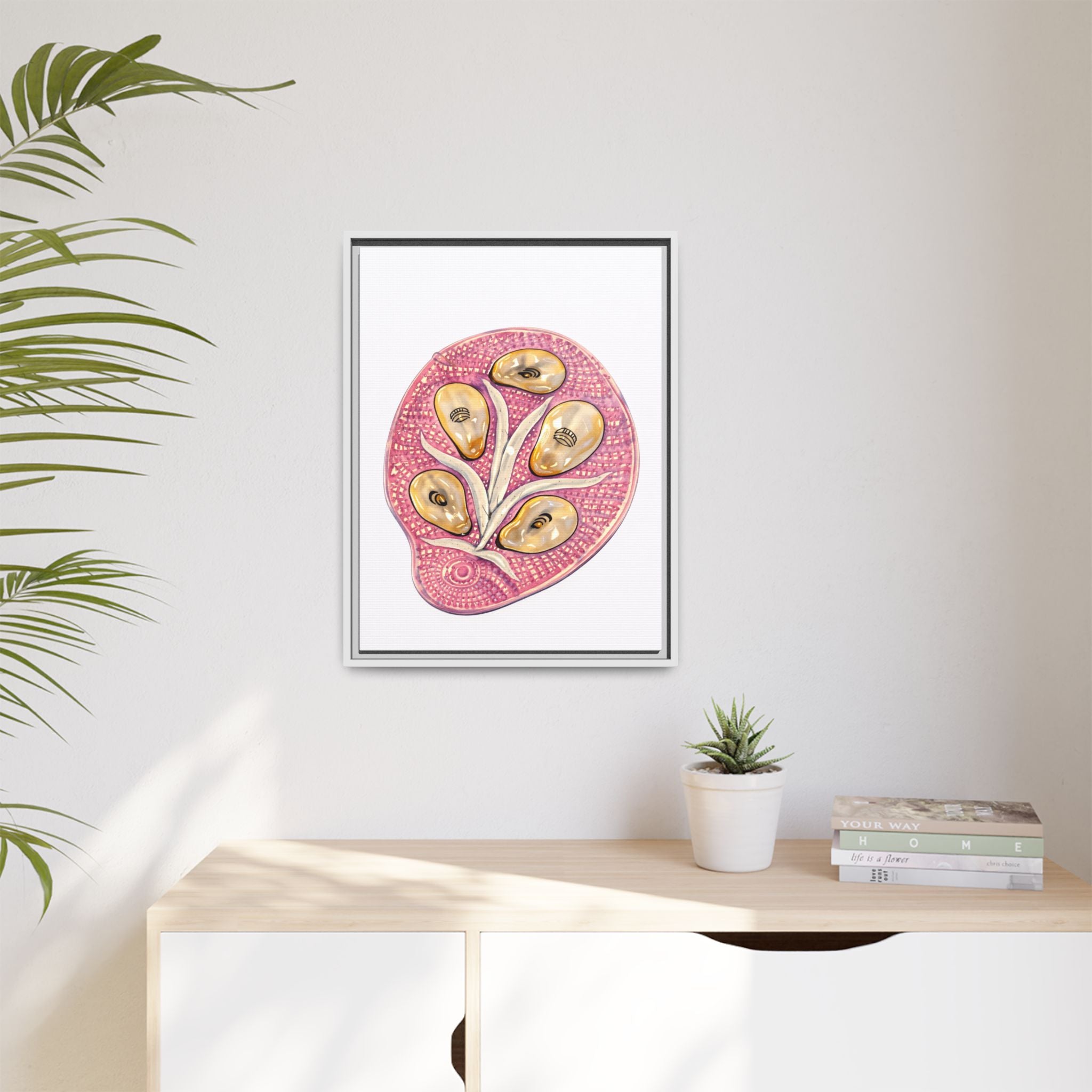 Botanical Oyster Plate Art Print — Framed Matte Canvas Wall Art