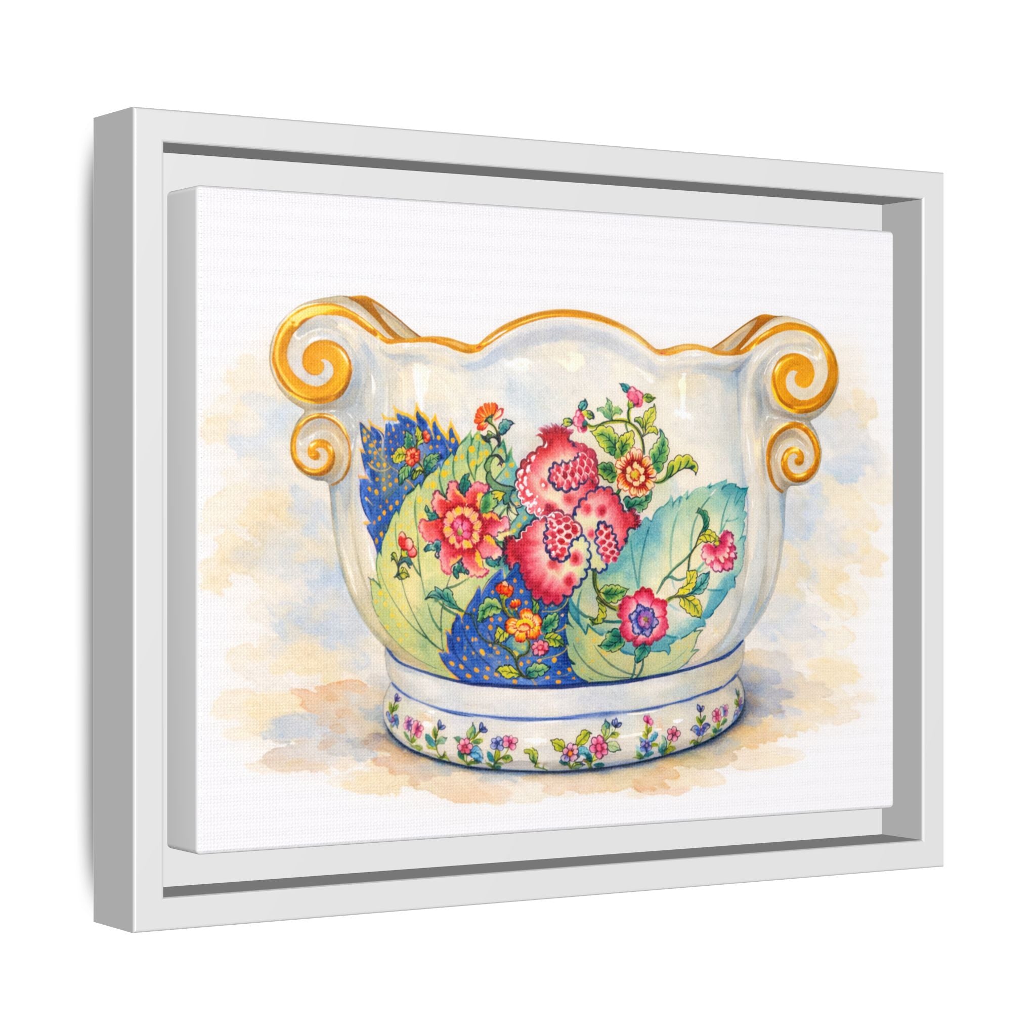 Floral Vintage Planter Matte Canvas Print (Framed)