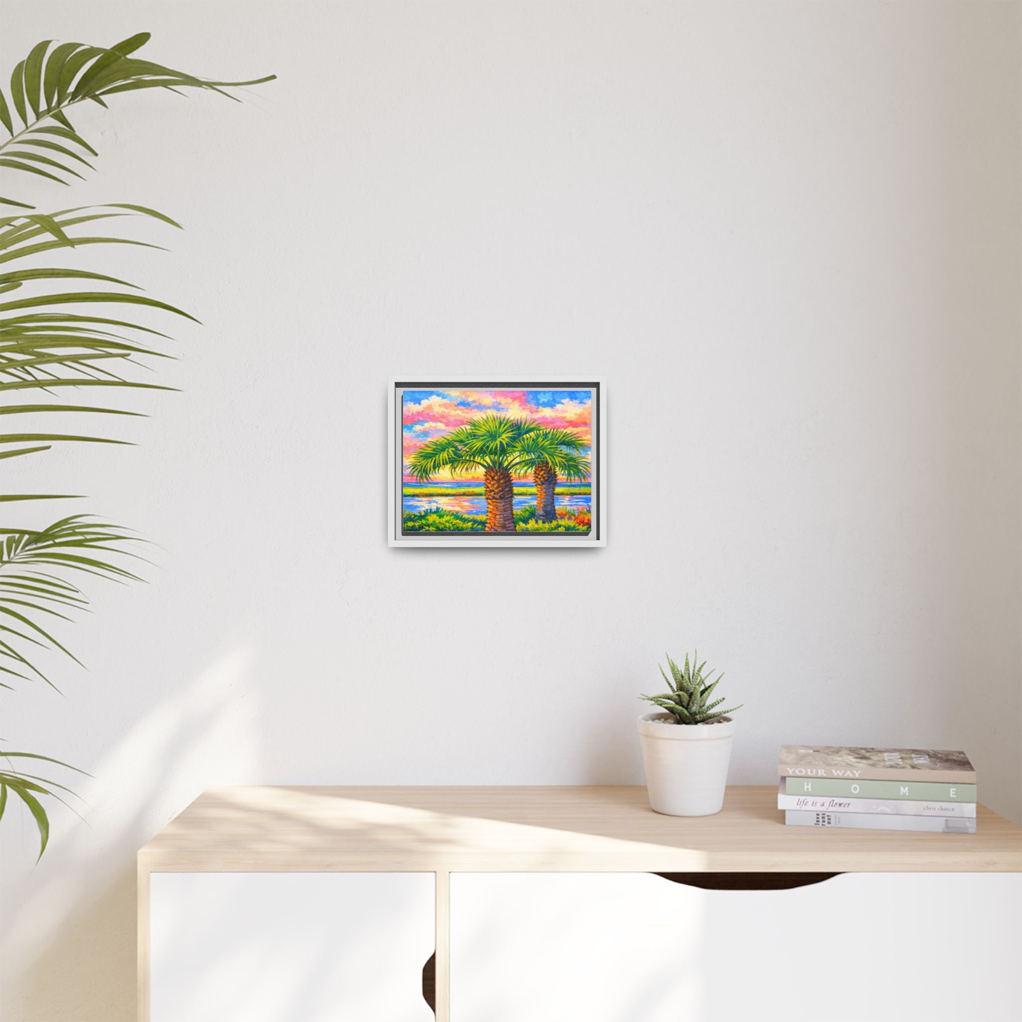 Framed Palm Tree Canvas Print — Tropical Sunset Wall Art