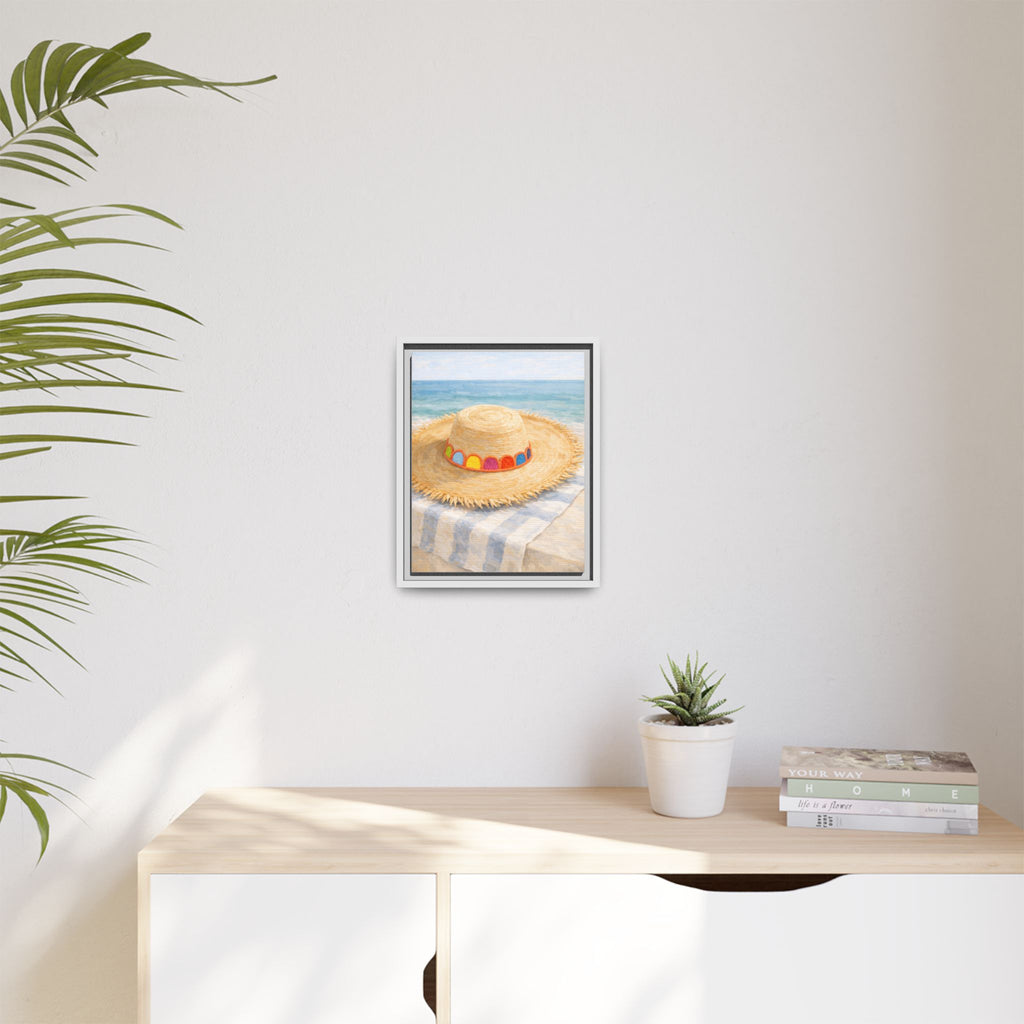 Beach Straw Hat Canvas Print — Framed Matte Wall Art