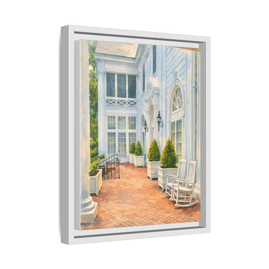 Framed Matte Canvas Print — Sunny Southern Porch Painting - The Duke Mansion