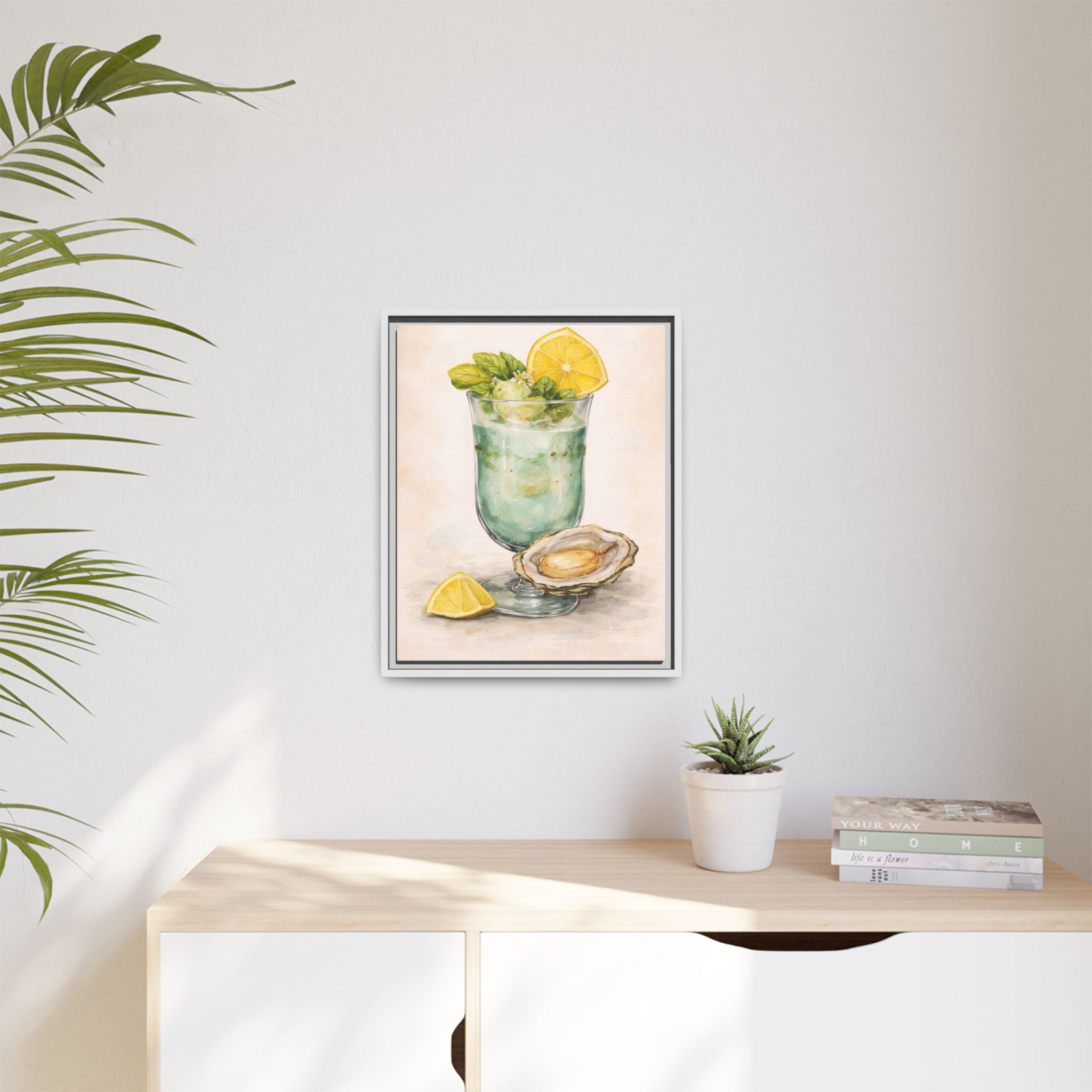 Seafood Cocktail Framed Canvas Wall Art — Lemon & Oyster Coastal Kitchen Print