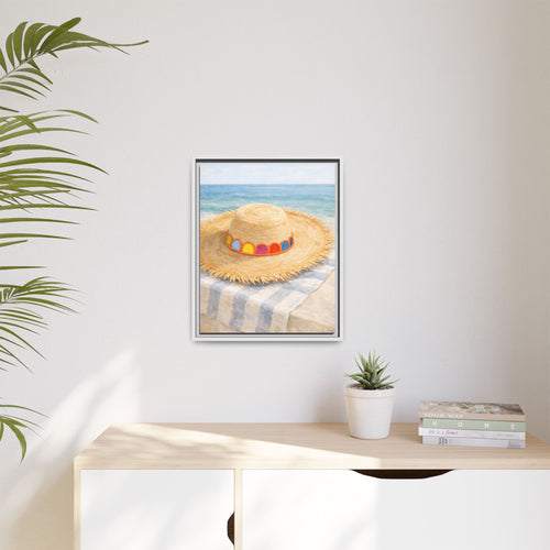 Beach Straw Hat Canvas Print — Framed Matte Wall Art