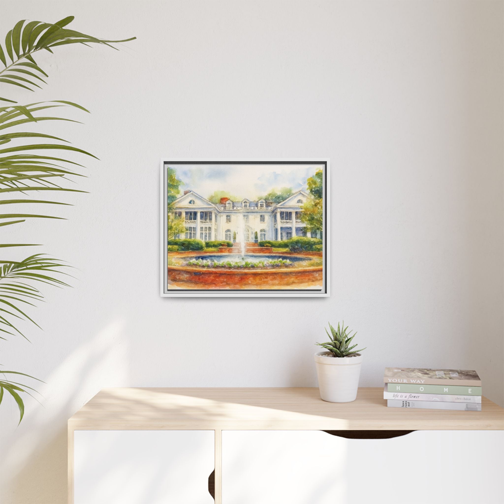 Southern Estate Watercolor Matte Canvas Print, Framed Wall Art