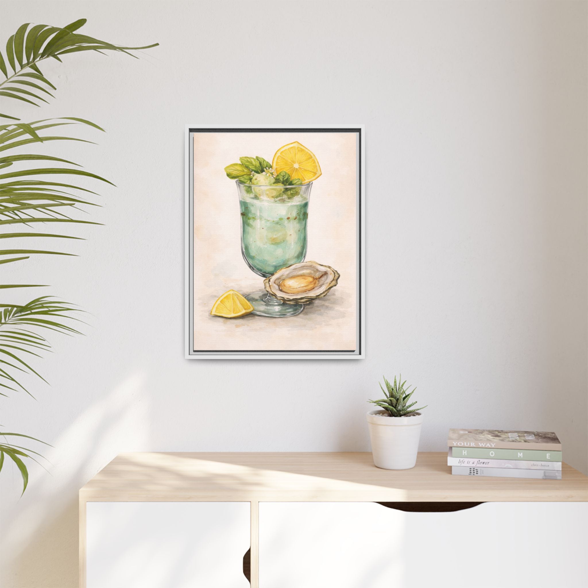 Seafood Cocktail Framed Canvas Wall Art — Lemon & Oyster Coastal Kitchen Print
