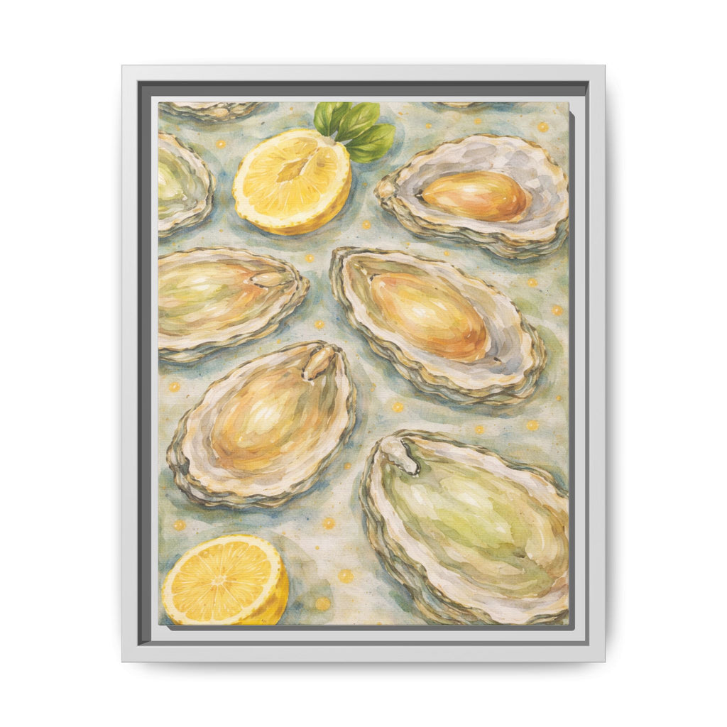 Framed Oyster & Lemon Canvas Art — Coastal Kitchen Wall Decor