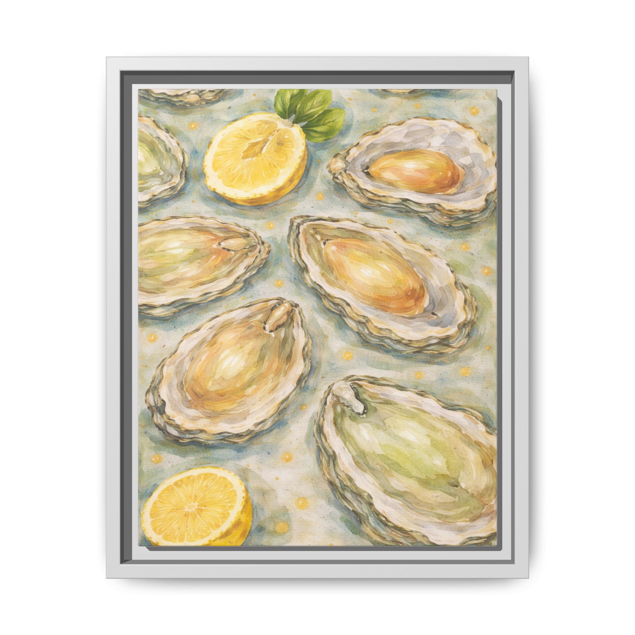 Framed Oyster & Lemon Canvas Art — Coastal Kitchen Wall Decor