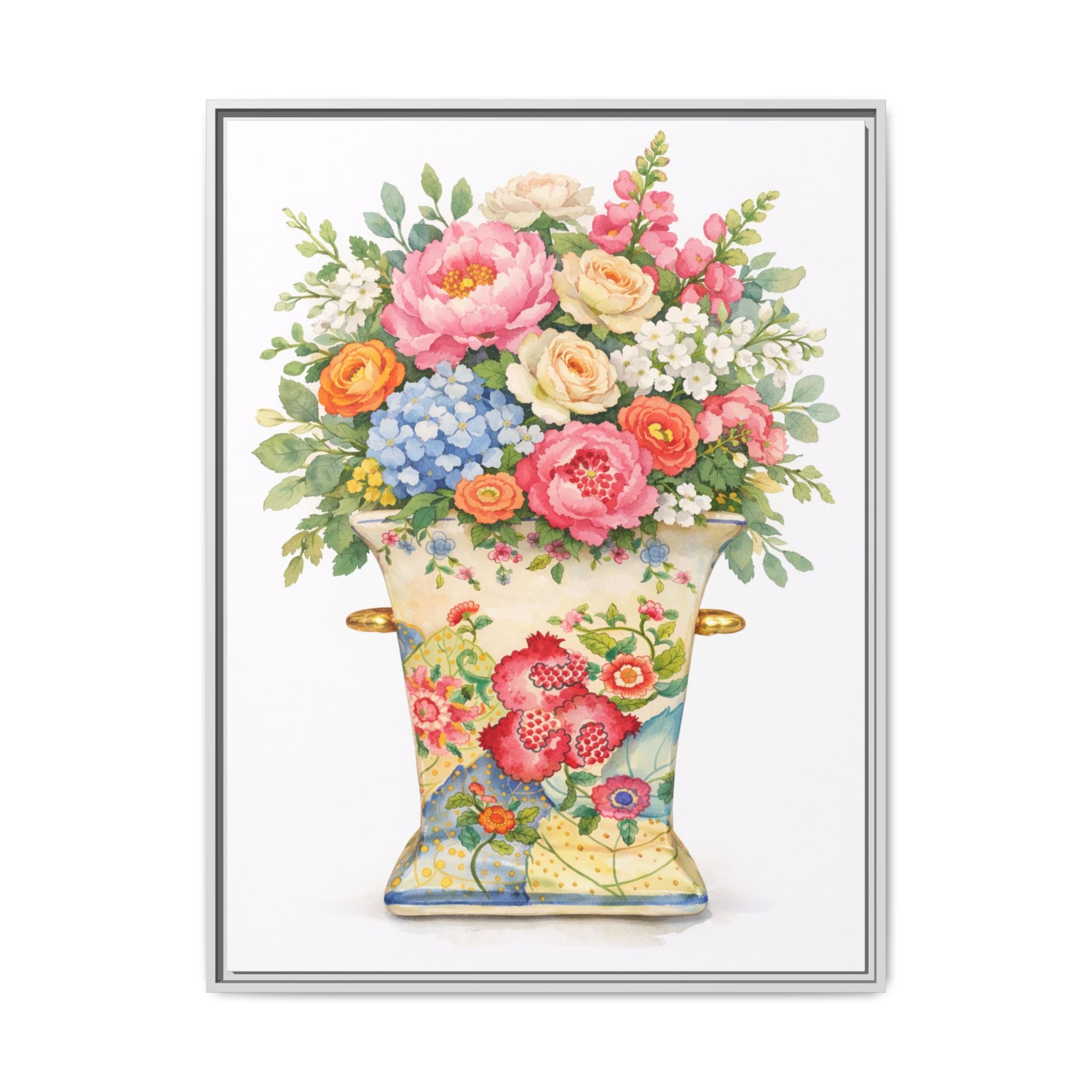 Framed Floral Vase Canvas Print – Vintage Bouquet Wall Art