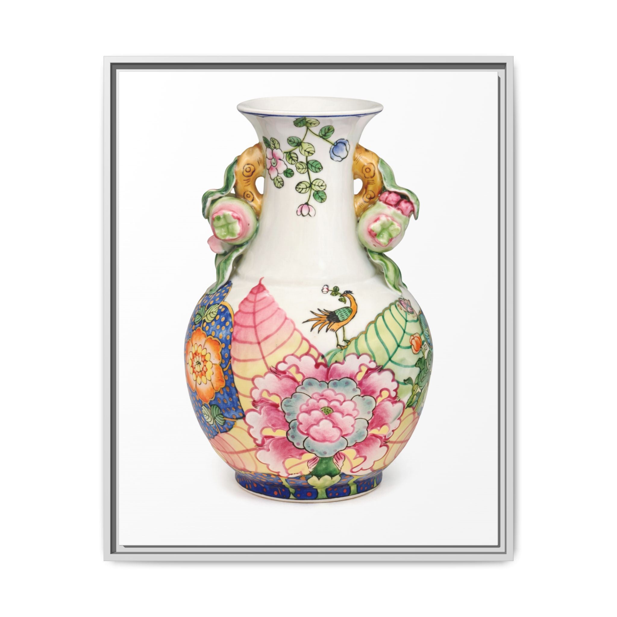 Floral Porcelain Tobacco Leaf Vase | Framed Canvas Art