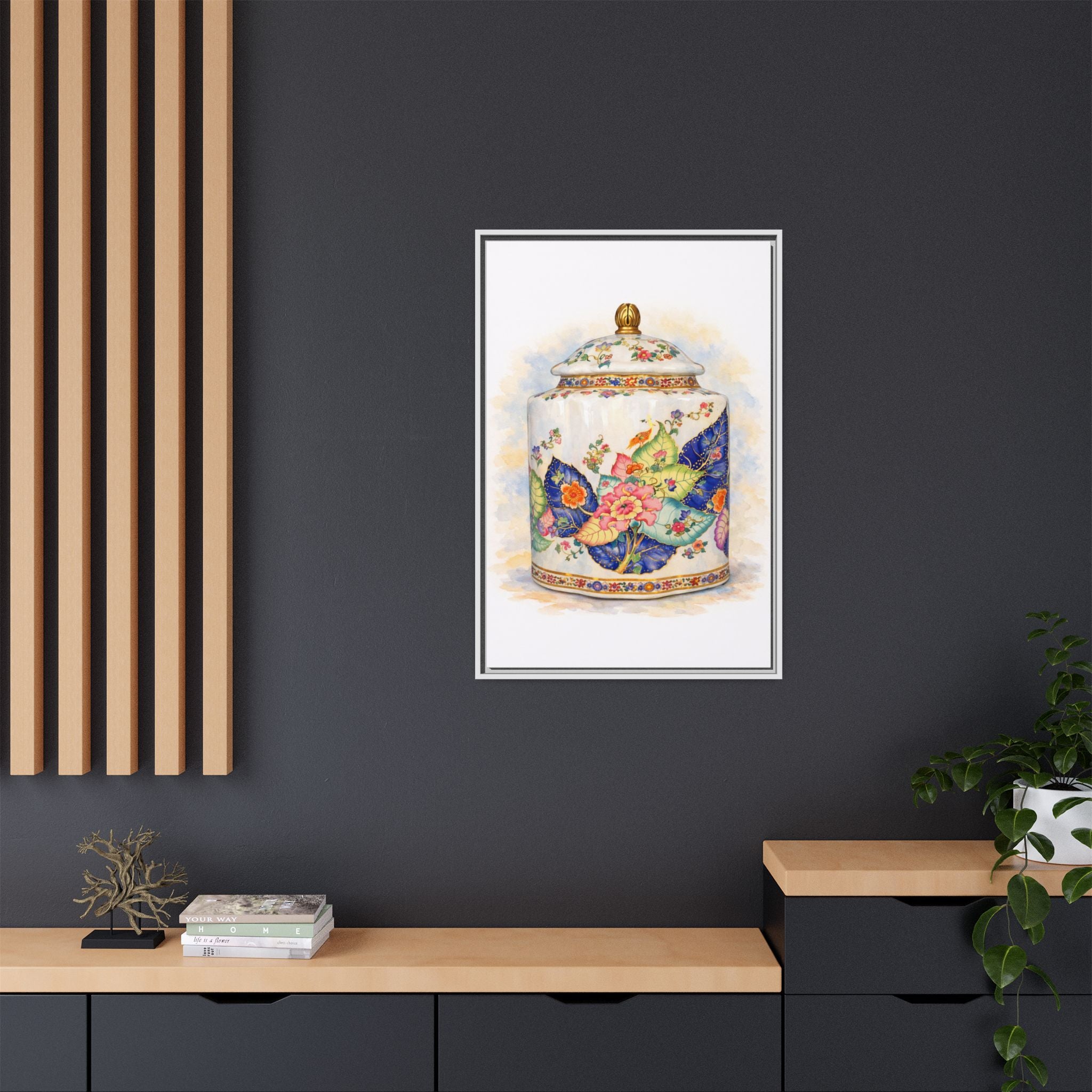 Framed Floral Ginger Jar Canvas Print