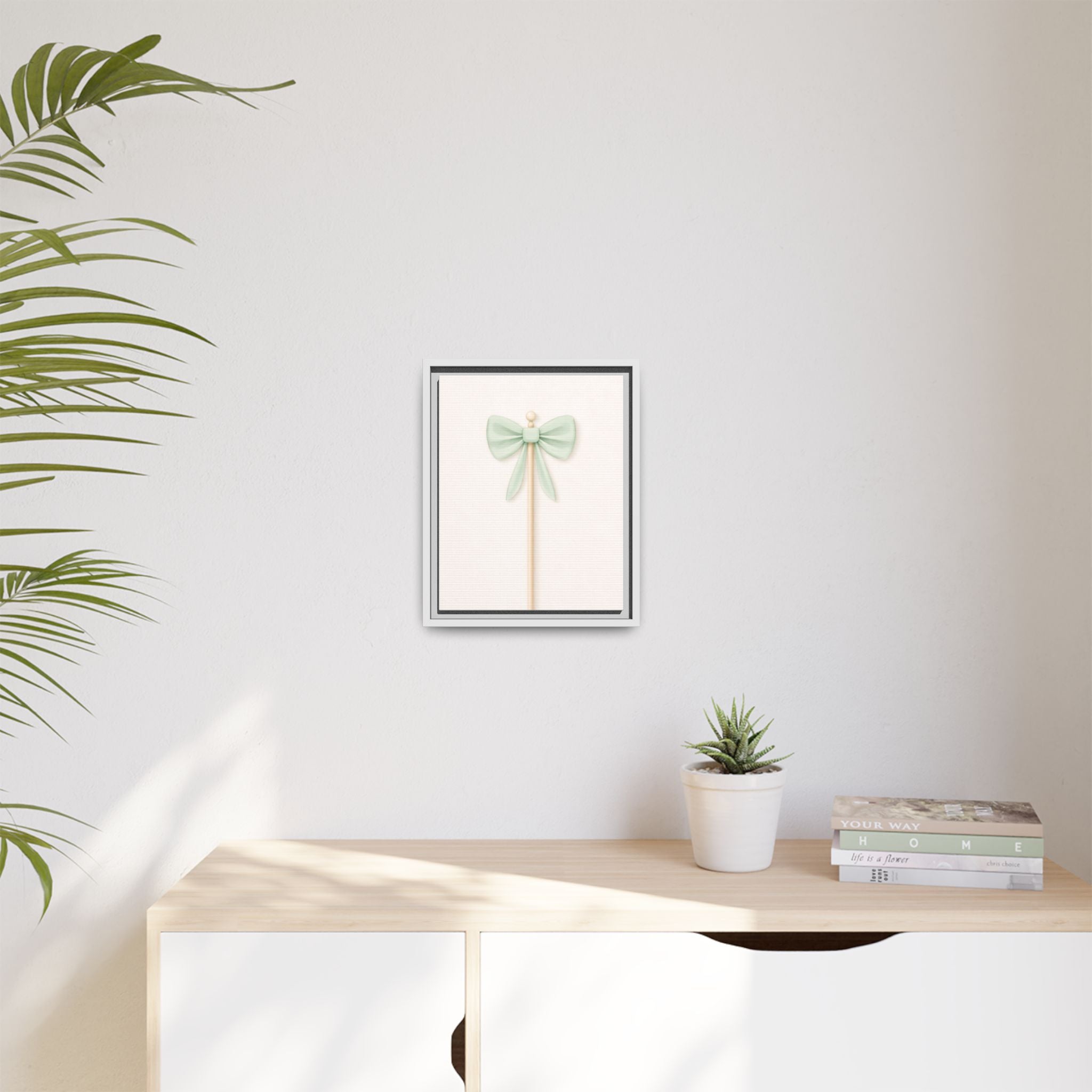 Mint Bow Wall Art — Framed Matte Canvas Print