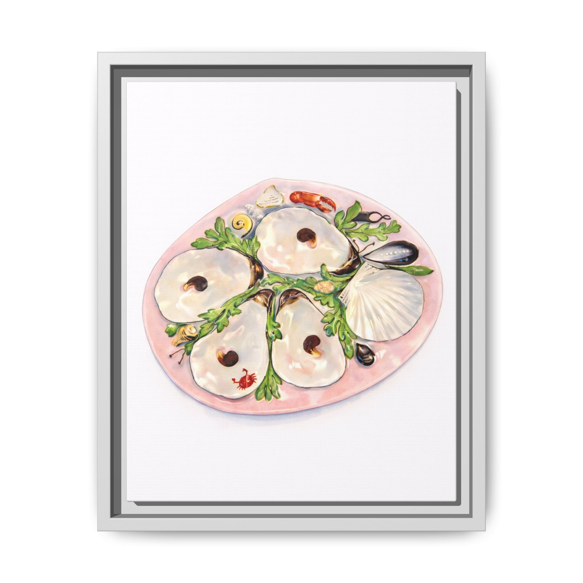 Oyster Platter Framed Canvas Print — Coastal Wall Art