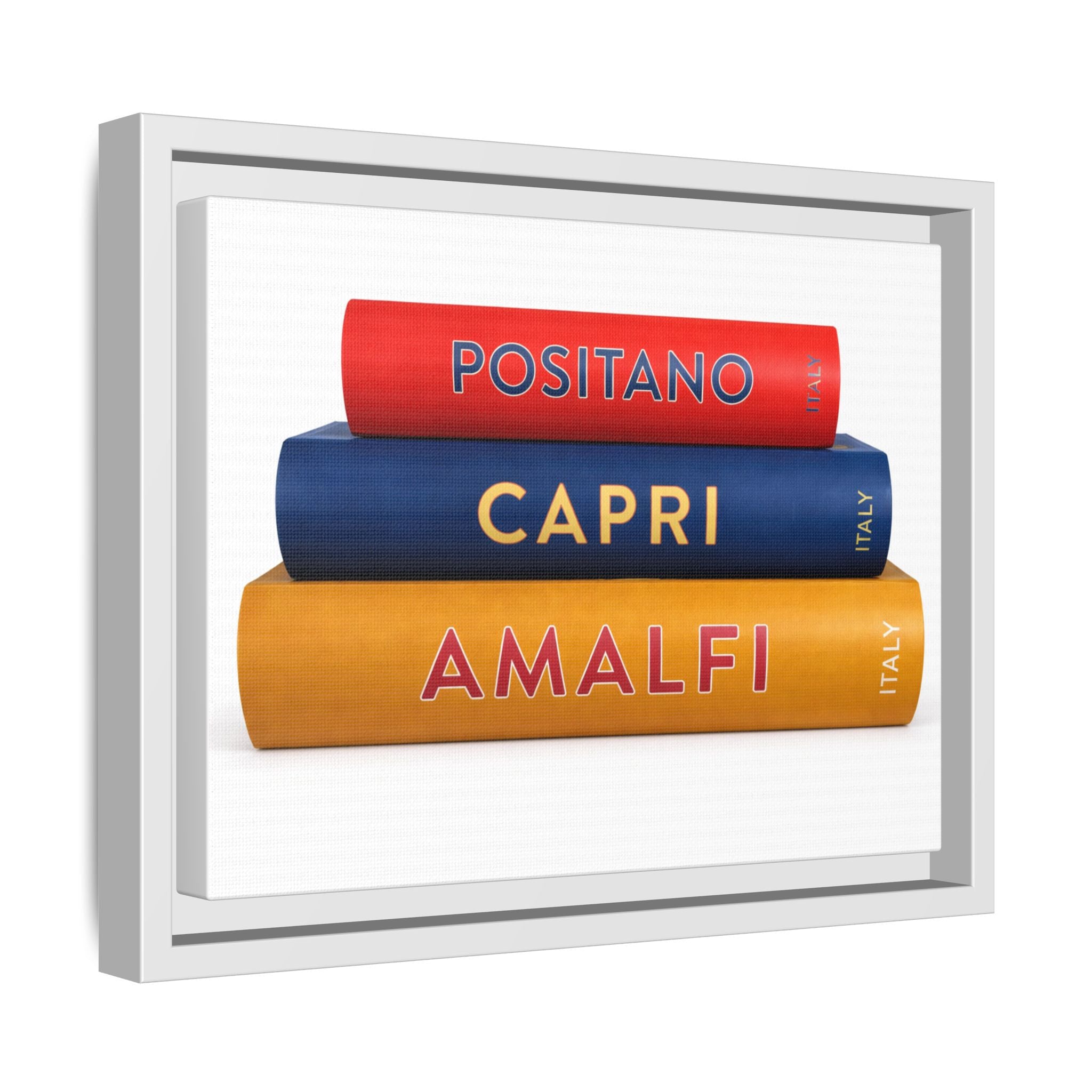Matte Framed Canvas - Amalfi Capri Positano Travel Book Stack Wall Art