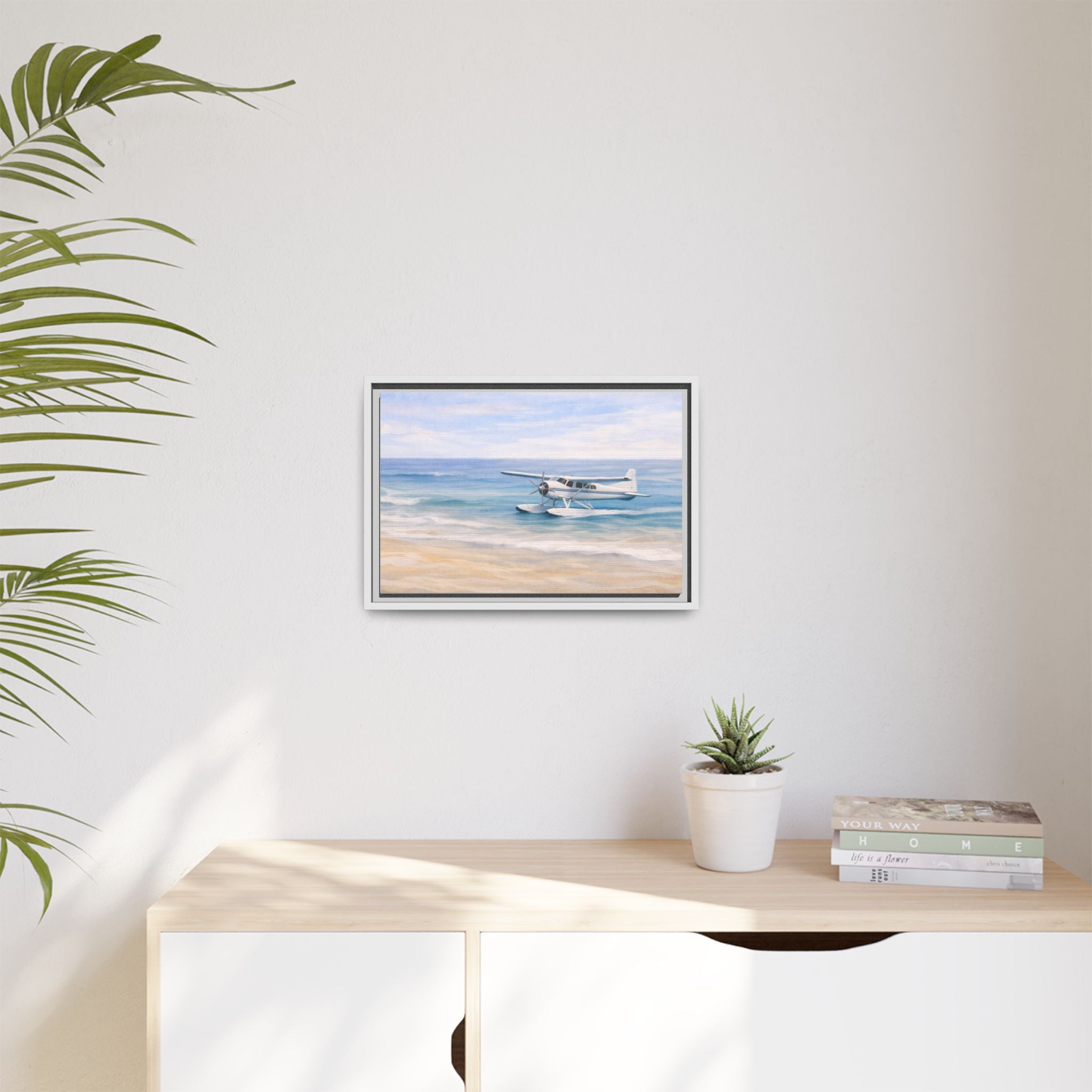 Seaplane Beach Matte Canvas Framed Wall Art — Coastal Aviation Print