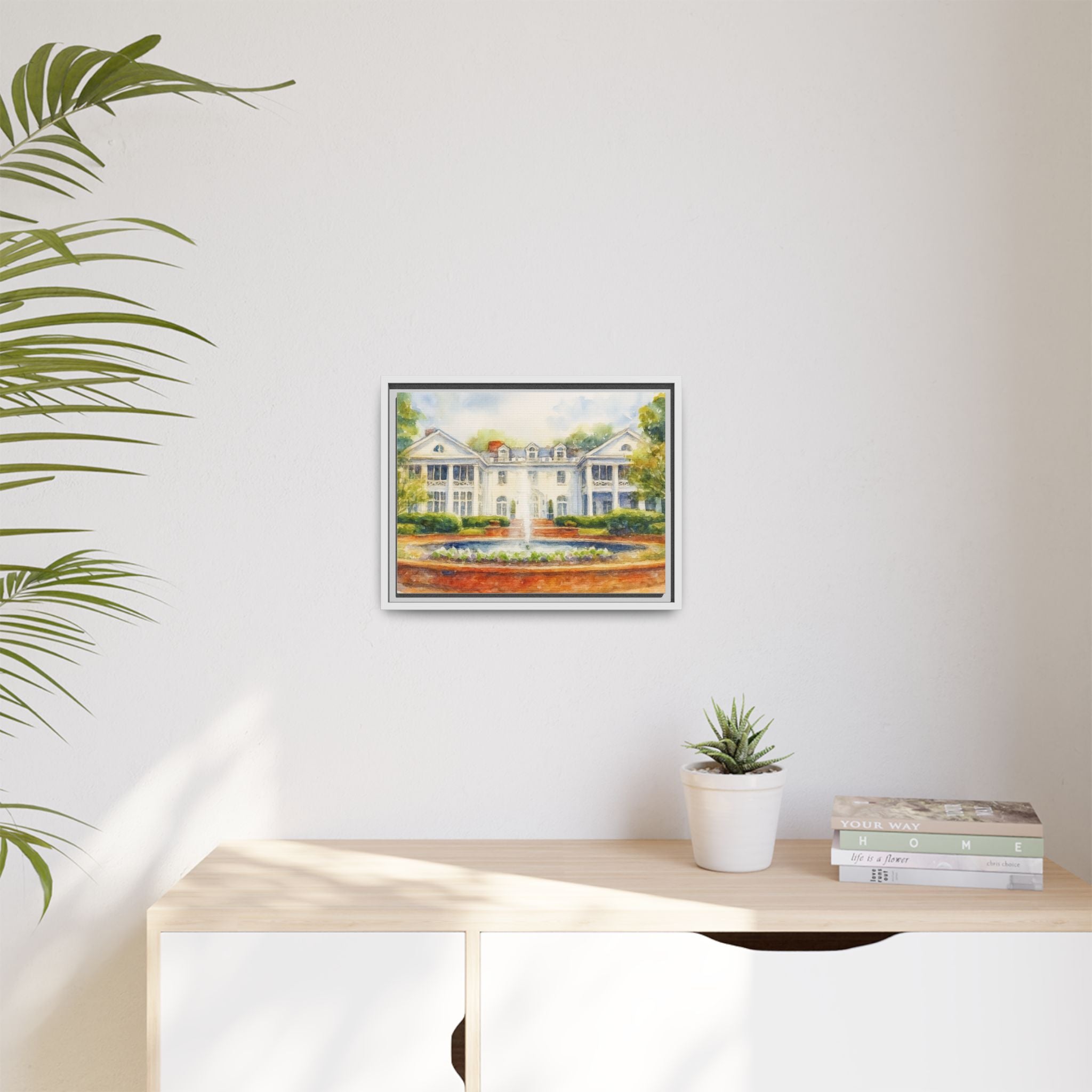 Southern Estate Watercolor Matte Canvas Print, Framed Wall Art