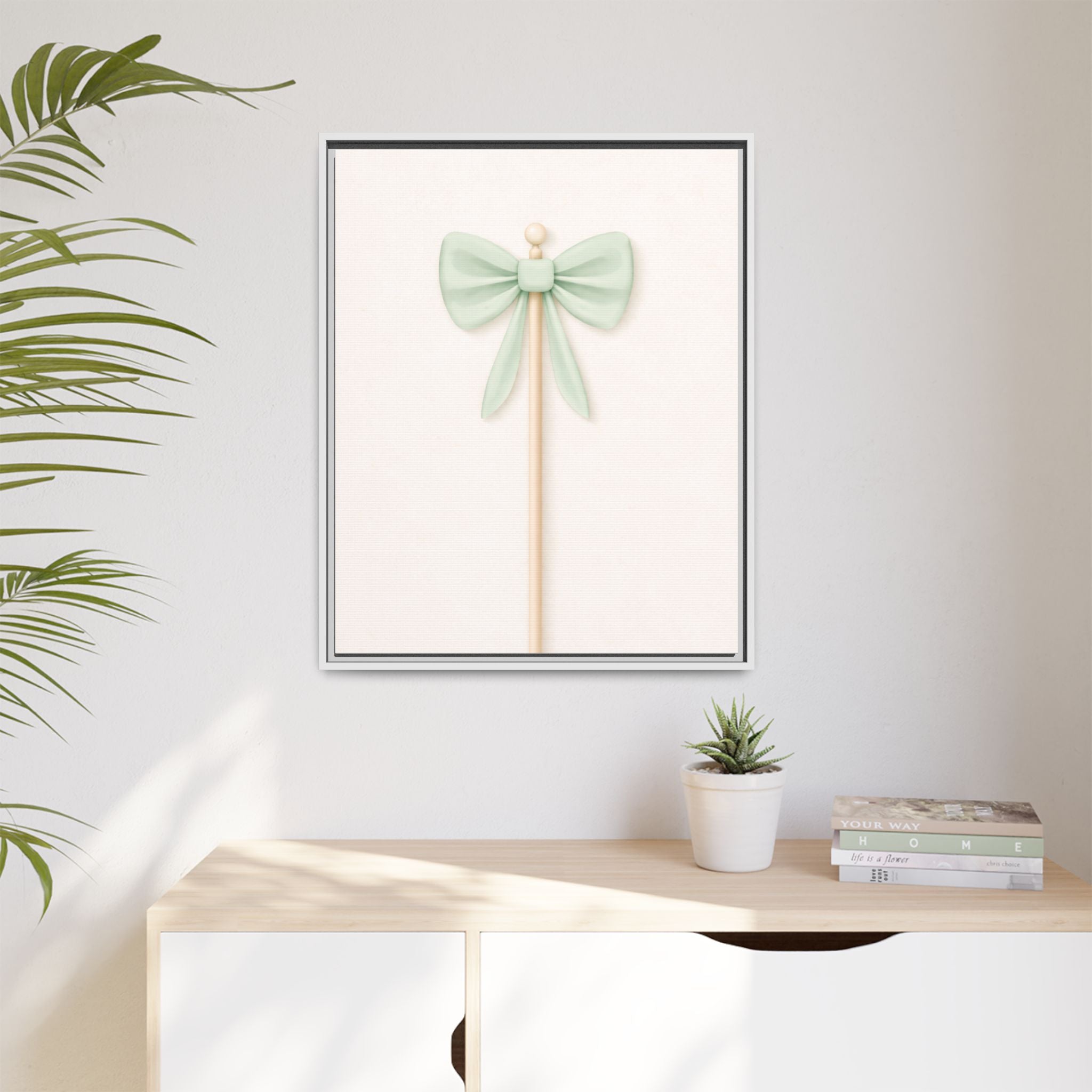 Mint Bow Wall Art — Framed Matte Canvas Print