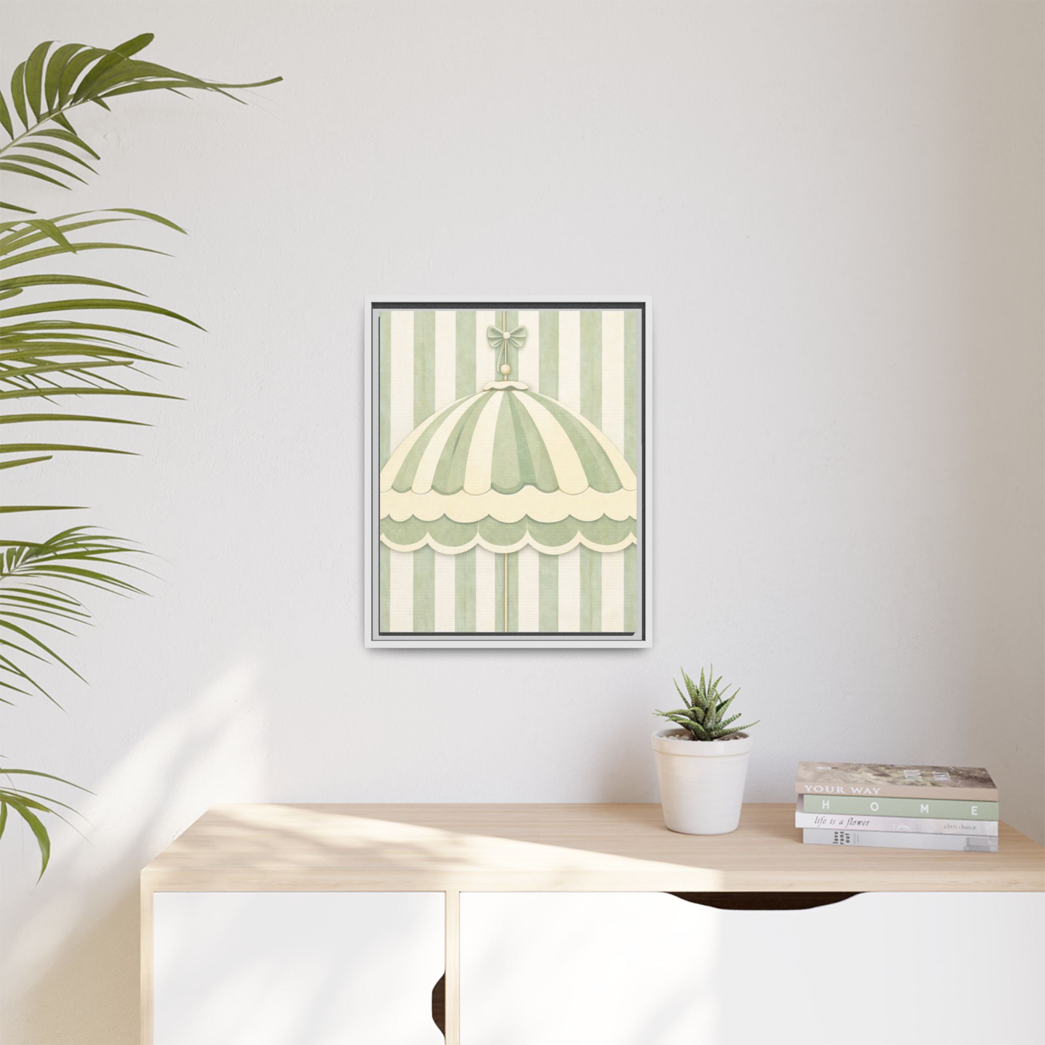 Vintage Carousel Canopy Wall Art — Framed Matte Canvas (Green Stripe Nursery)
