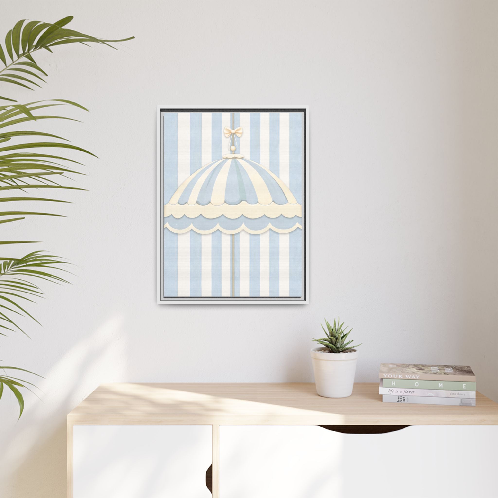 Baby Blue Carousel Umbrella Framed Canvas Wall Art — Nursery Decor