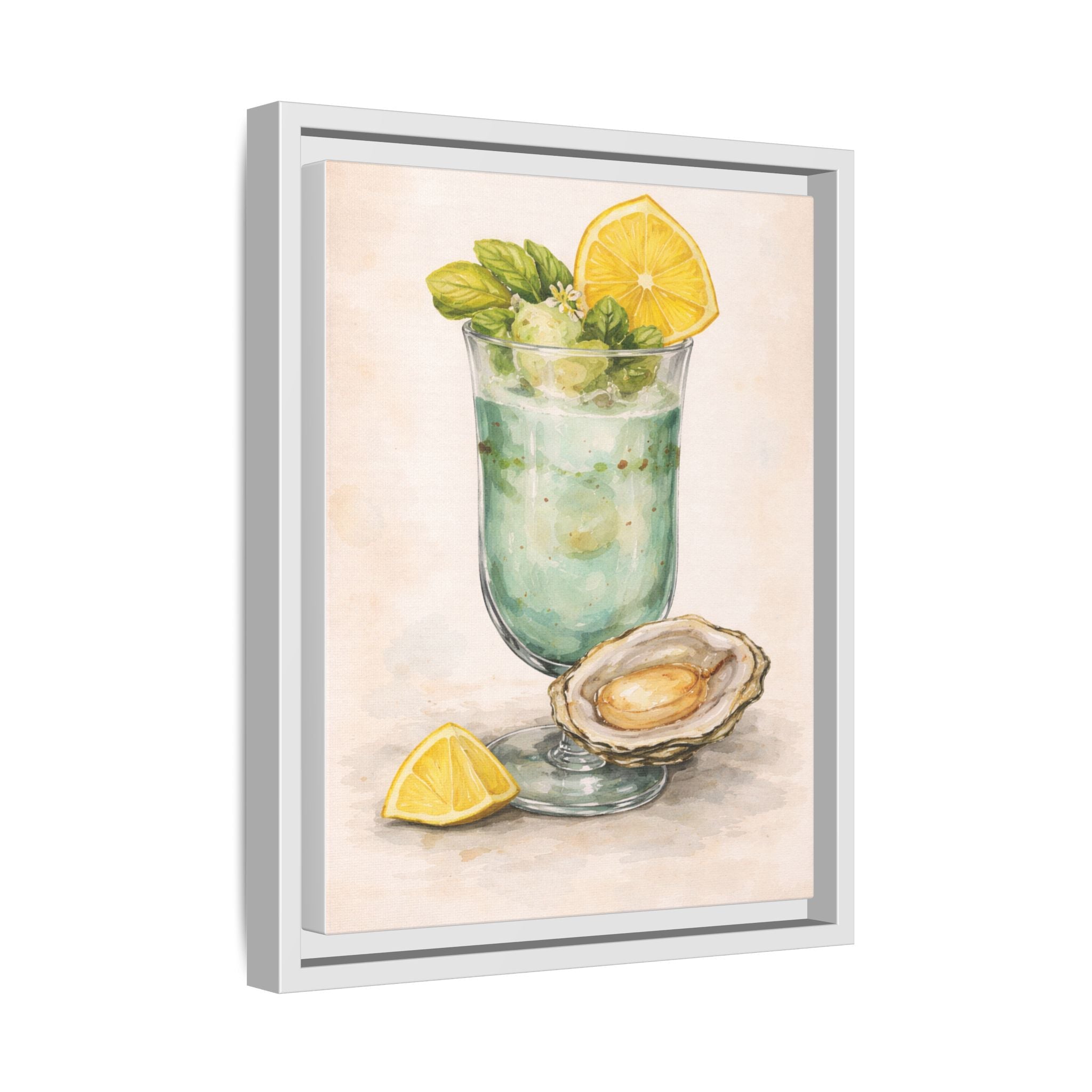 Seafood Cocktail Framed Canvas Wall Art — Lemon & Oyster Coastal Kitchen Print